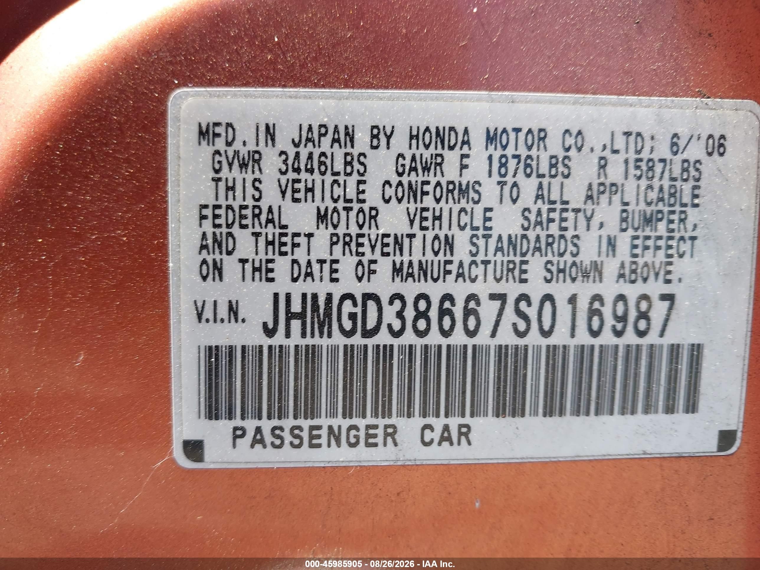 2007 Honda Fit Sport Orange vin: JHMGD38667S016987