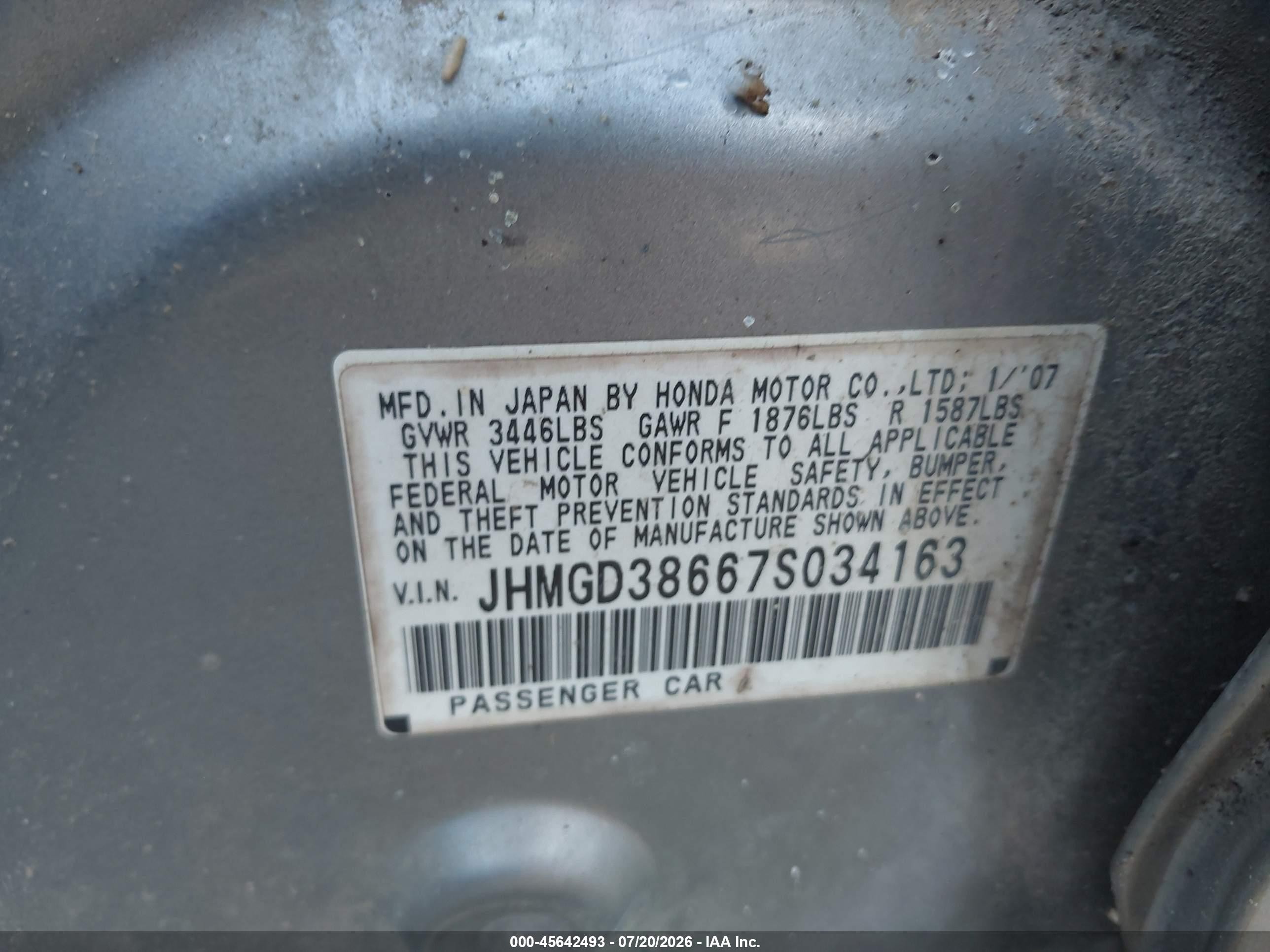 2007 Honda Fit Sport Silver vin: JHMGD38667S034163