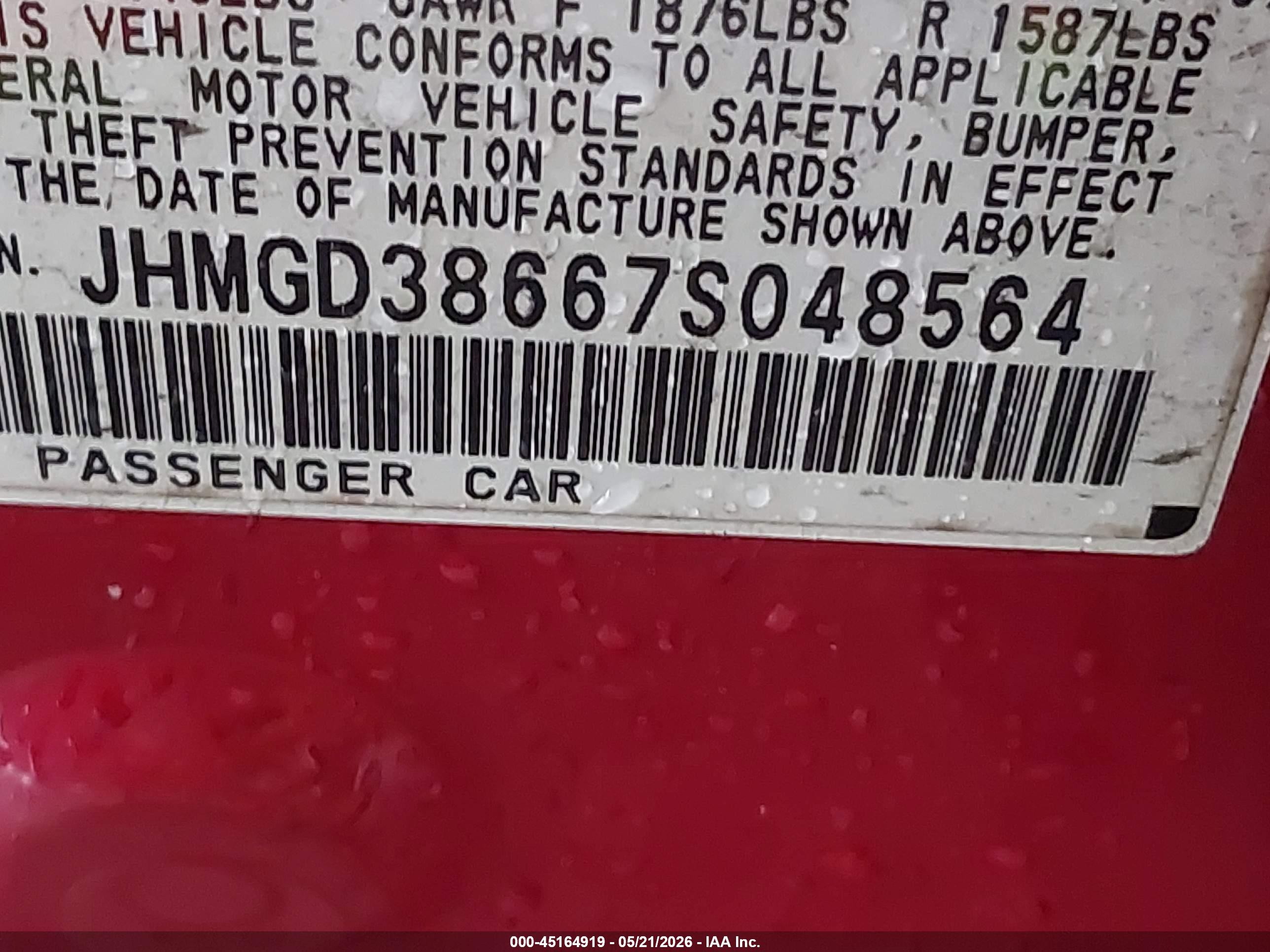 2007 Honda Fit Sport Red vin: JHMGD38667S048564