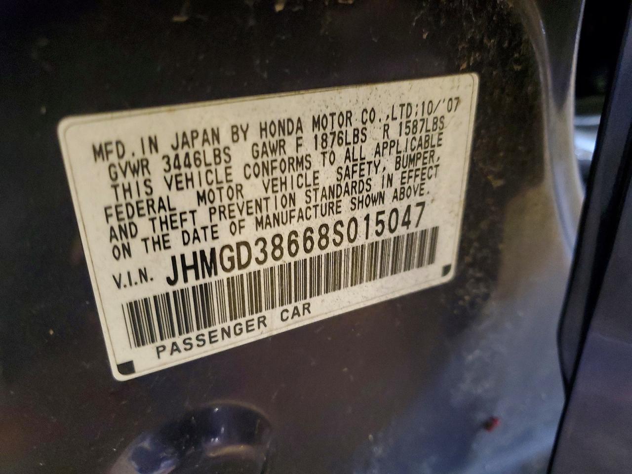 2008 Honda Fit Sport Blue vin: JHMGD38668S015047