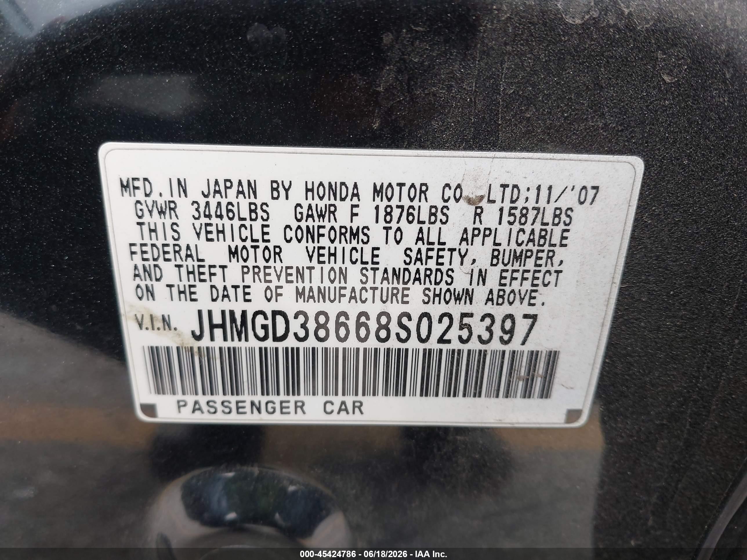 2008 Honda Fit Sport Black vin: JHMGD38668S025397