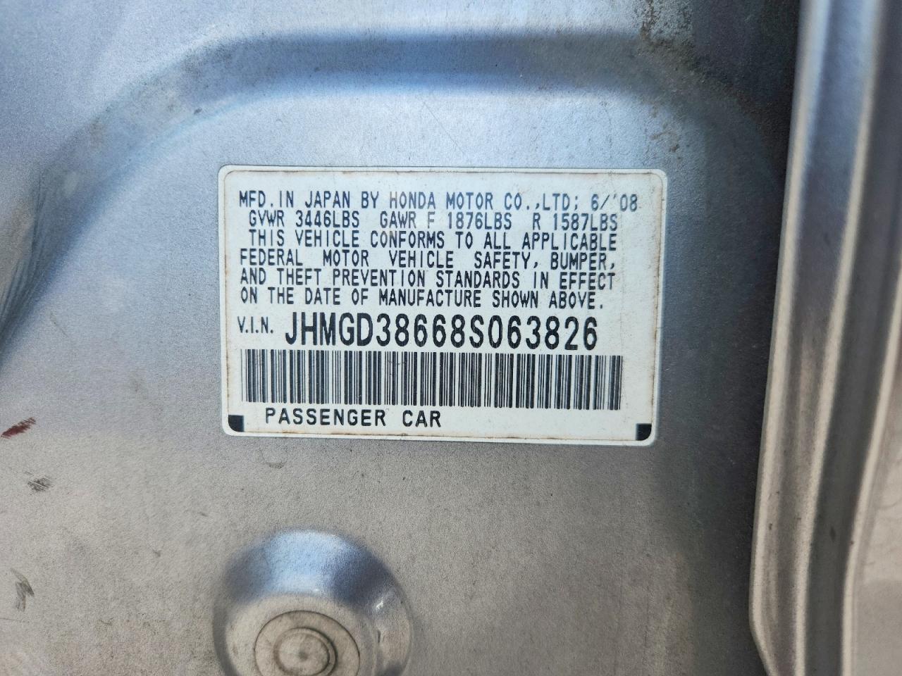 2008 Honda Fit Sport Silver vin: JHMGD38668S063826