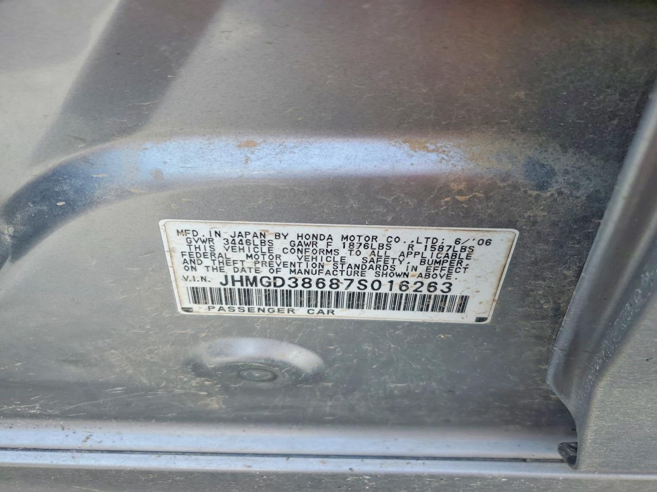 2007 Honda Fit S Silver vin: JHMGD38687S016263