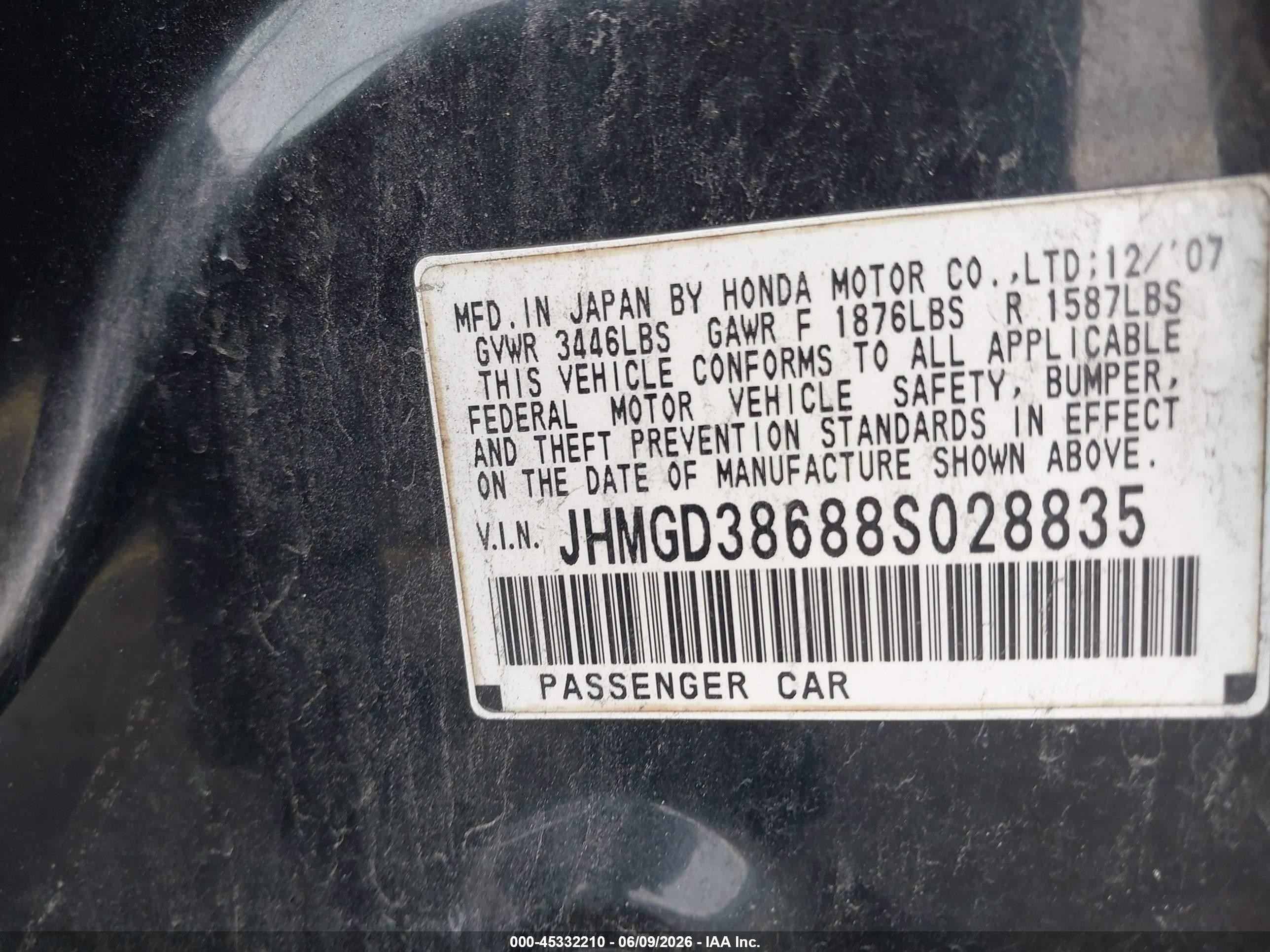 2008 Honda Fit Sport Black vin: JHMGD38688S028835
