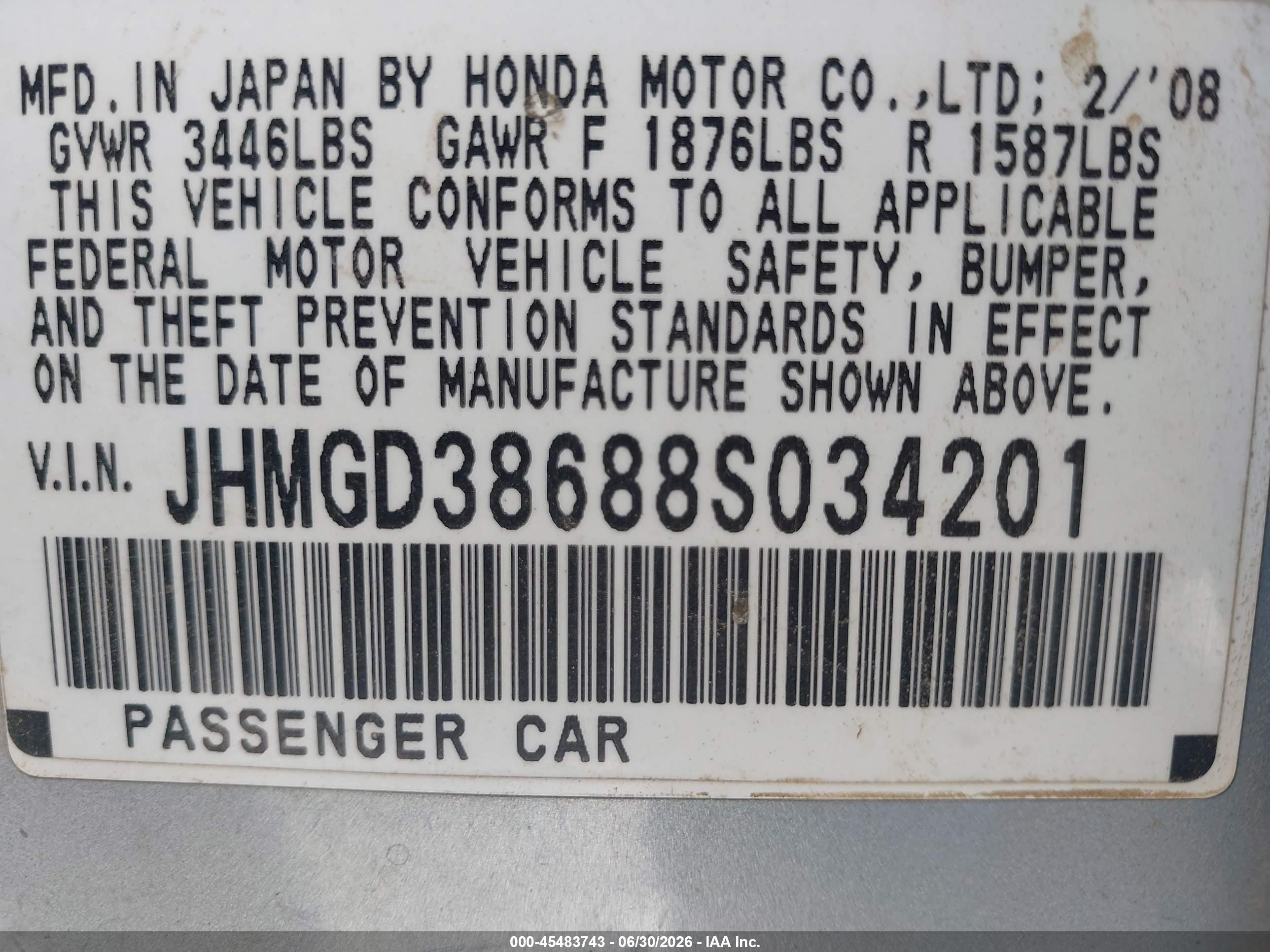 2008 Honda Fit Sport Blue vin: JHMGD38688S034201