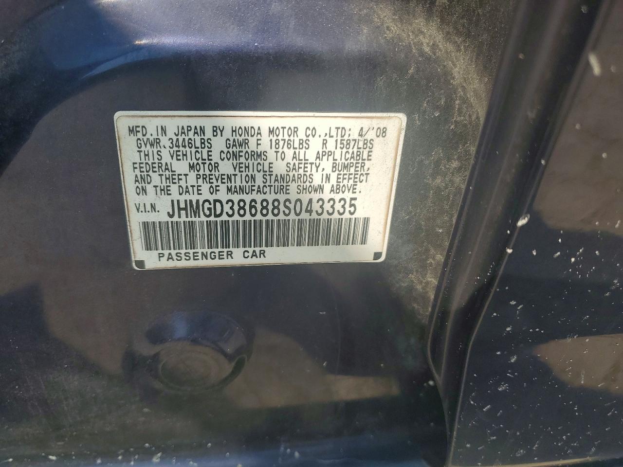 2008 Honda Fit Sport Blue vin: JHMGD38688S043335