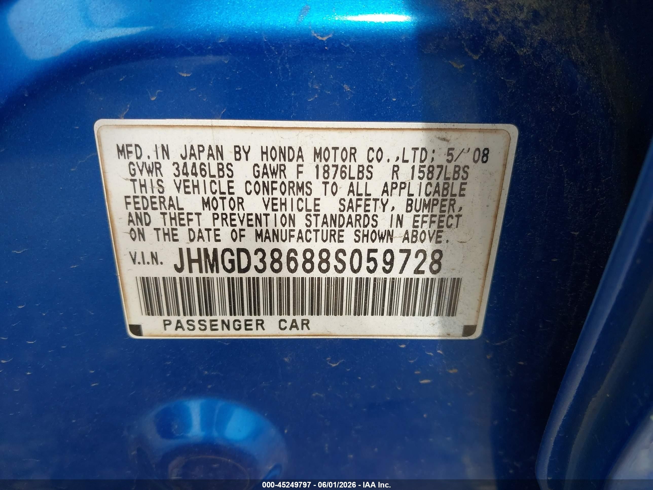 2008 Honda Fit Sport Синий vin: JHMGD38688S059728