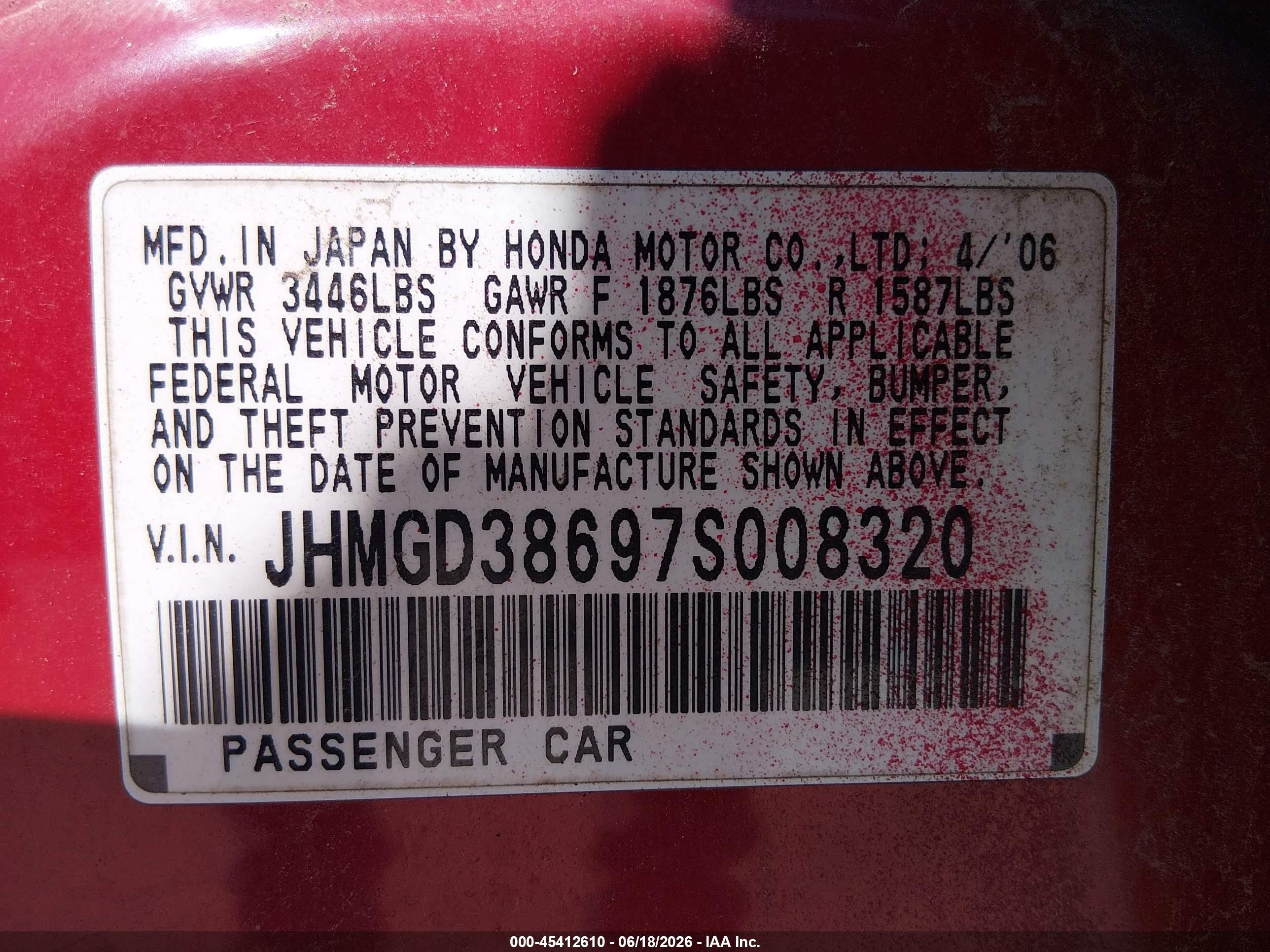 2007 Honda Fit Sport Red vin: JHMGD38697S008320