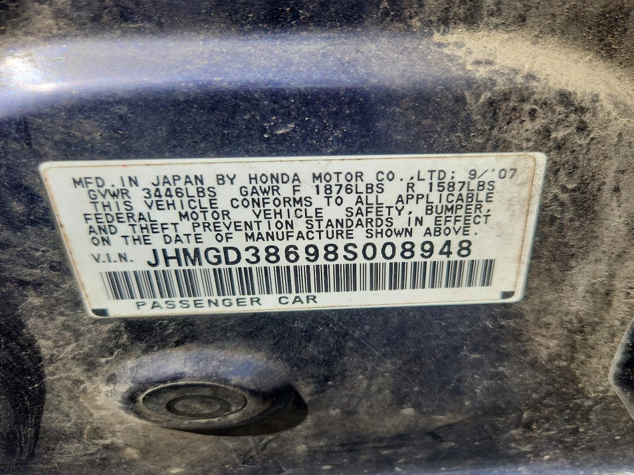 2008 Honda Fit Sport Blue vin: JHMGD38698S008948