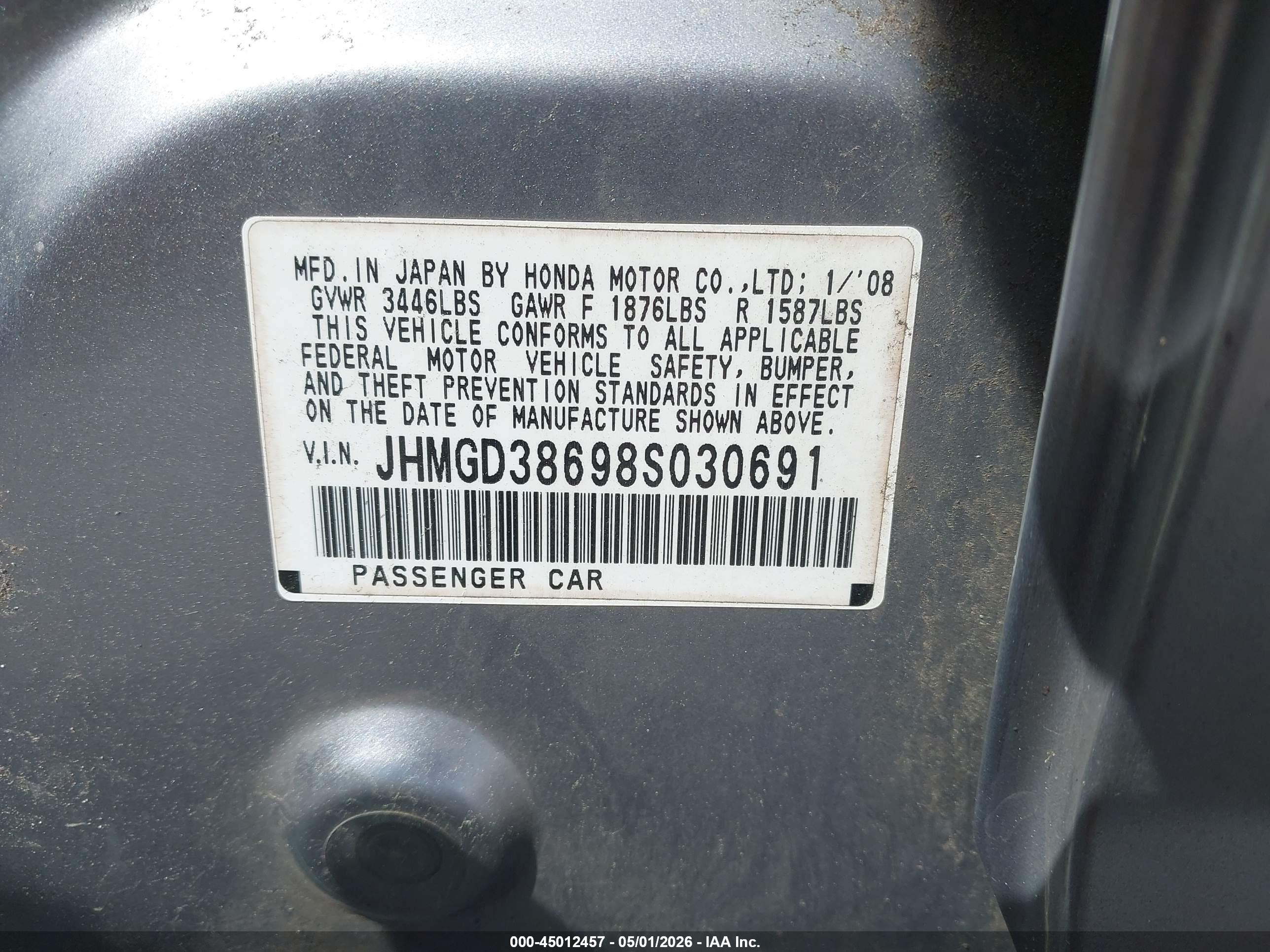 2008 Honda Fit Sport Silver vin: JHMGD38698S030691