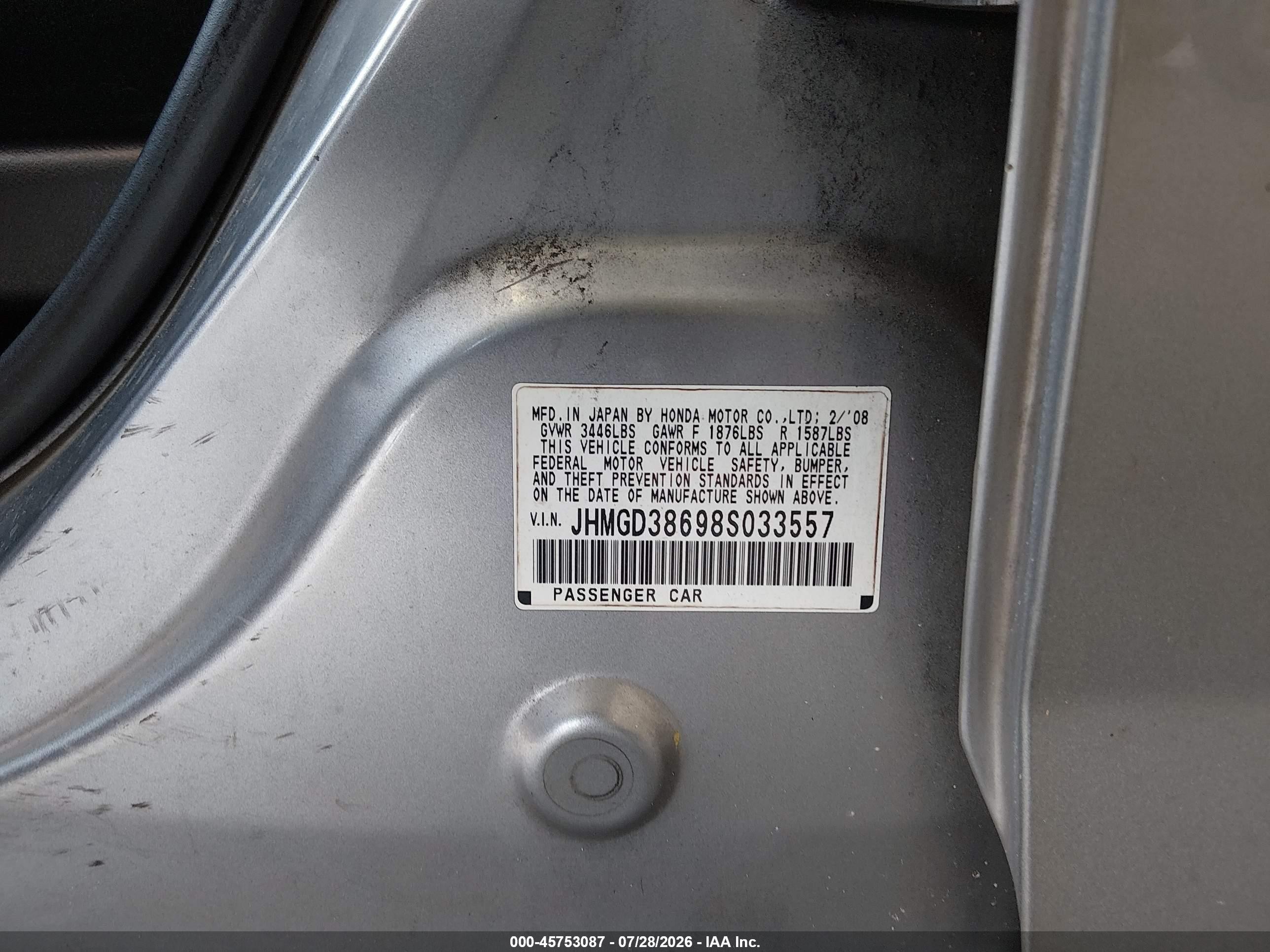 2008 Honda Fit Sport Silver vin: JHMGD38698S033557