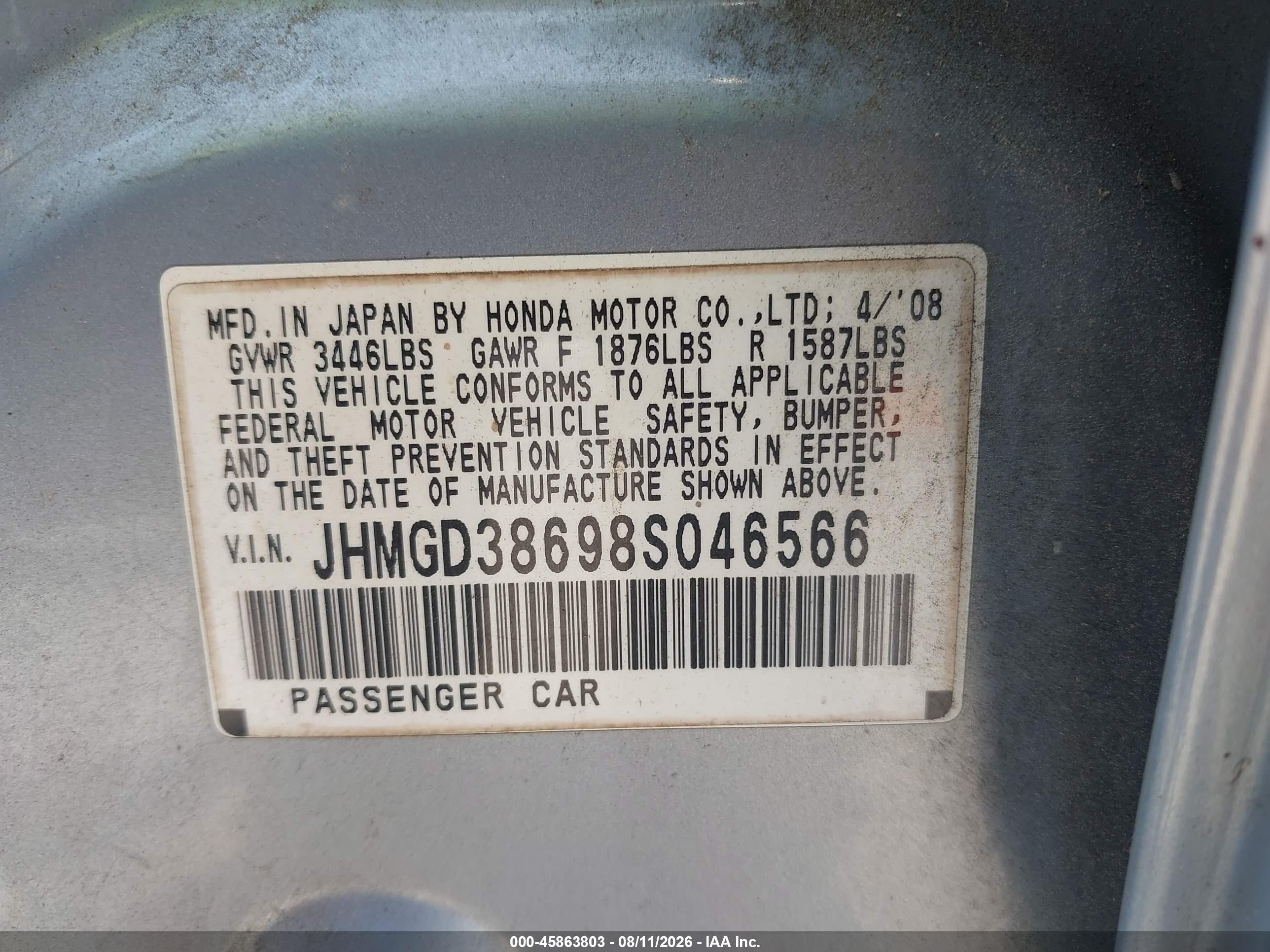 2008 Honda Fit Sport Blue vin: JHMGD38698S046566