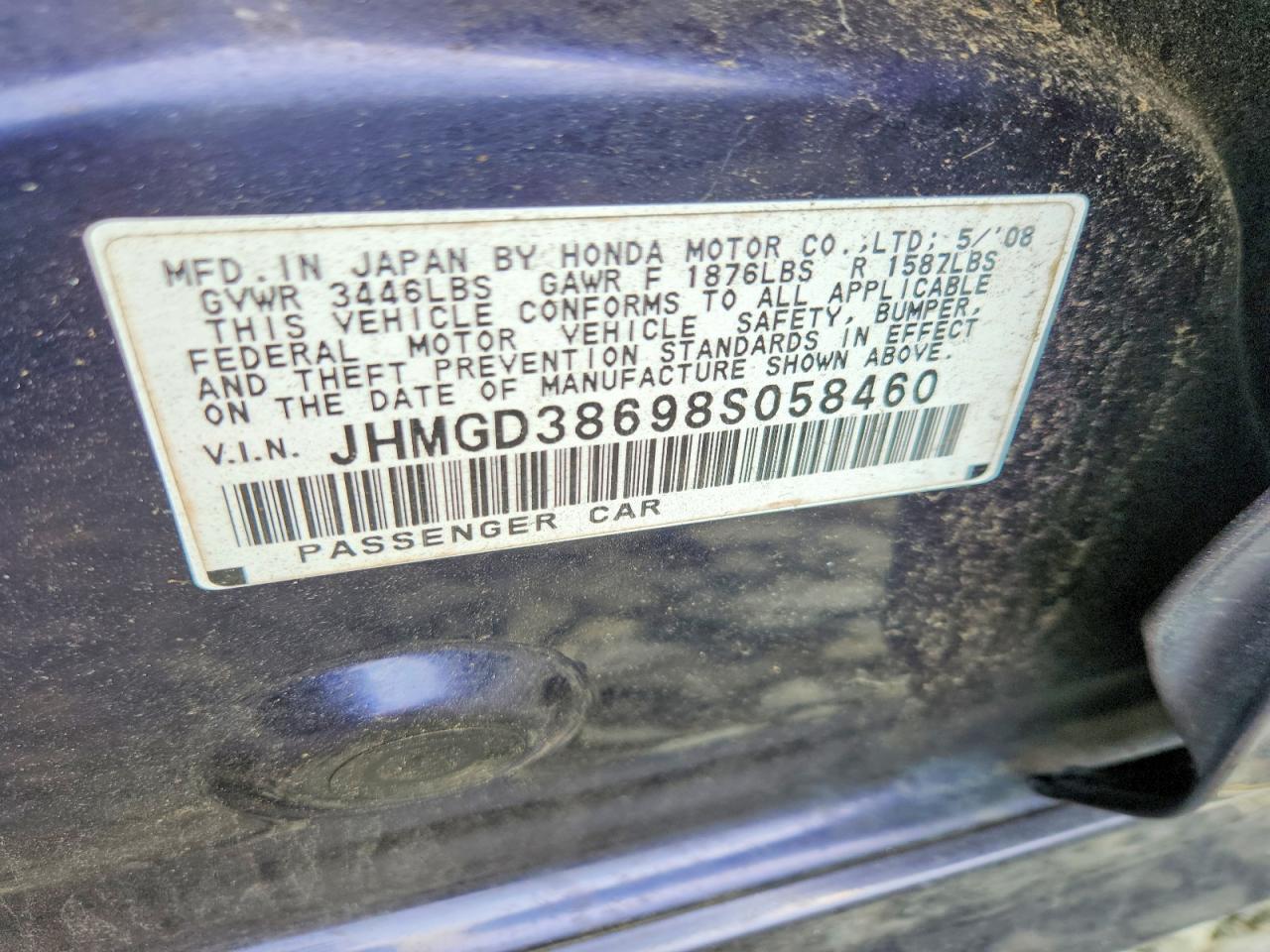 2008 Honda Fit Sport Purple vin: JHMGD38698S058460