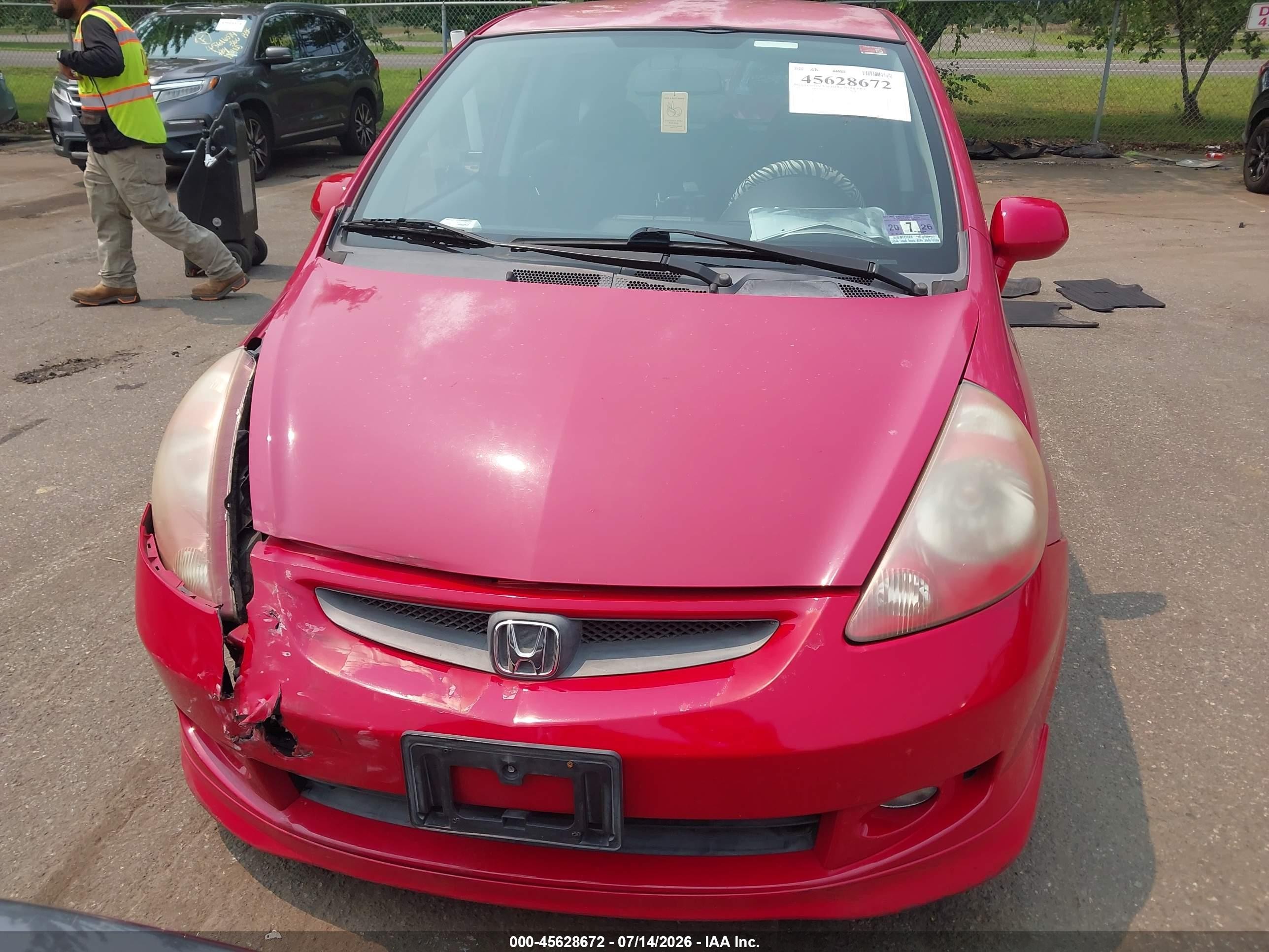 2007 Honda Fit Sport Red vin: JHMGD386X7S024607