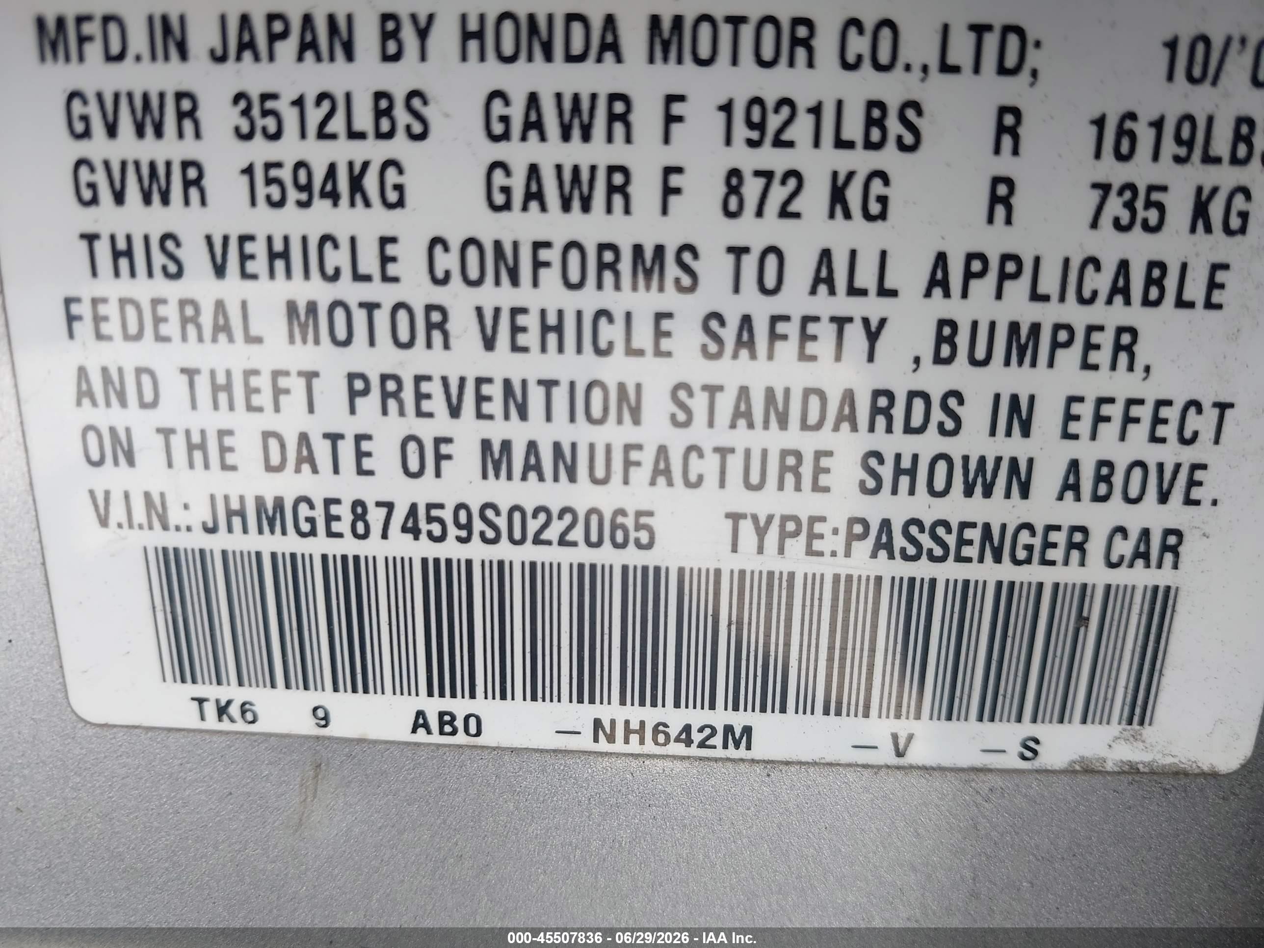 2009 Honda Fit Sport Gray vin: JHMGE87459S022065