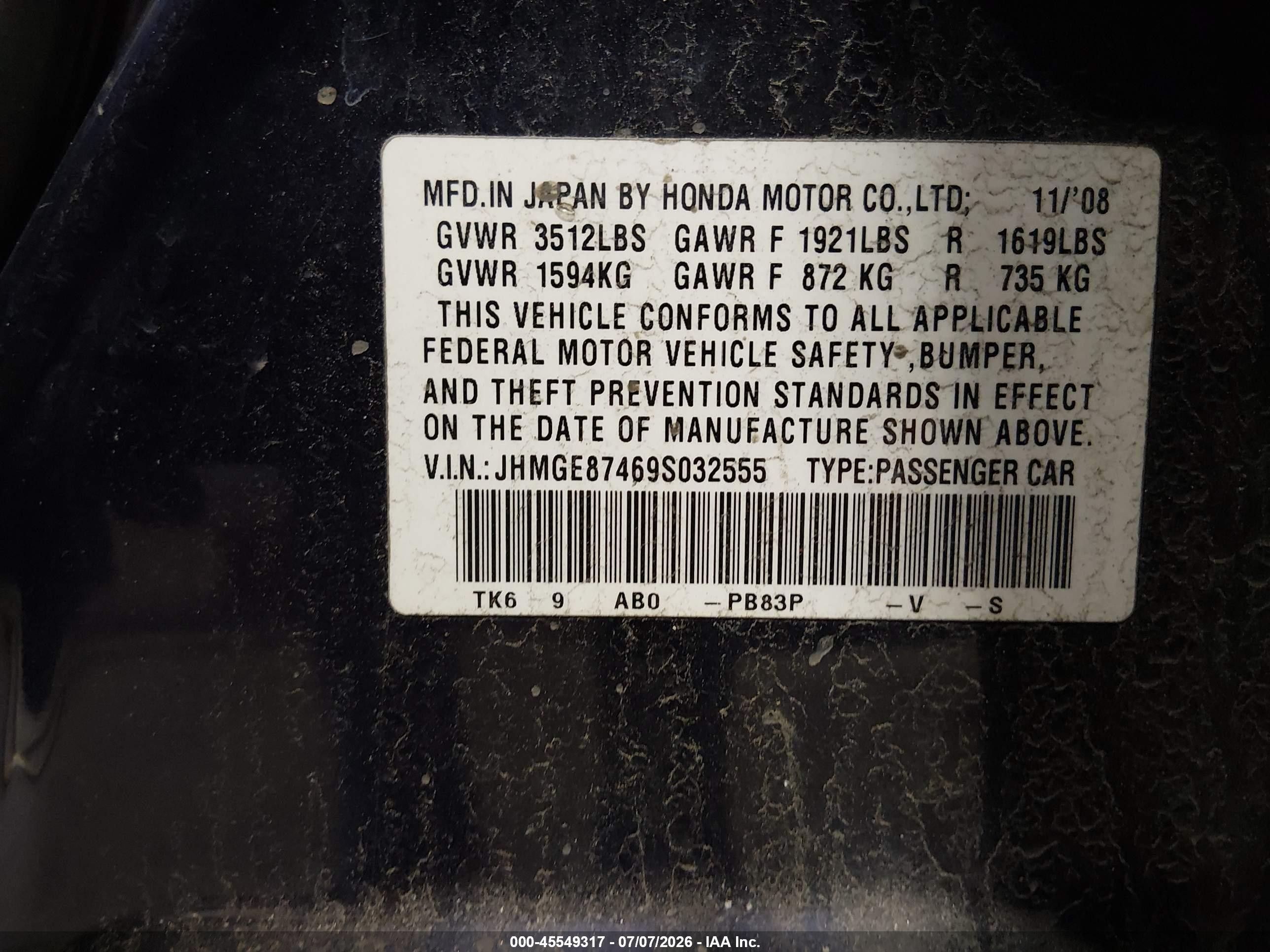 2009 Honda Fit Sport Purple vin: JHMGE87469S032555