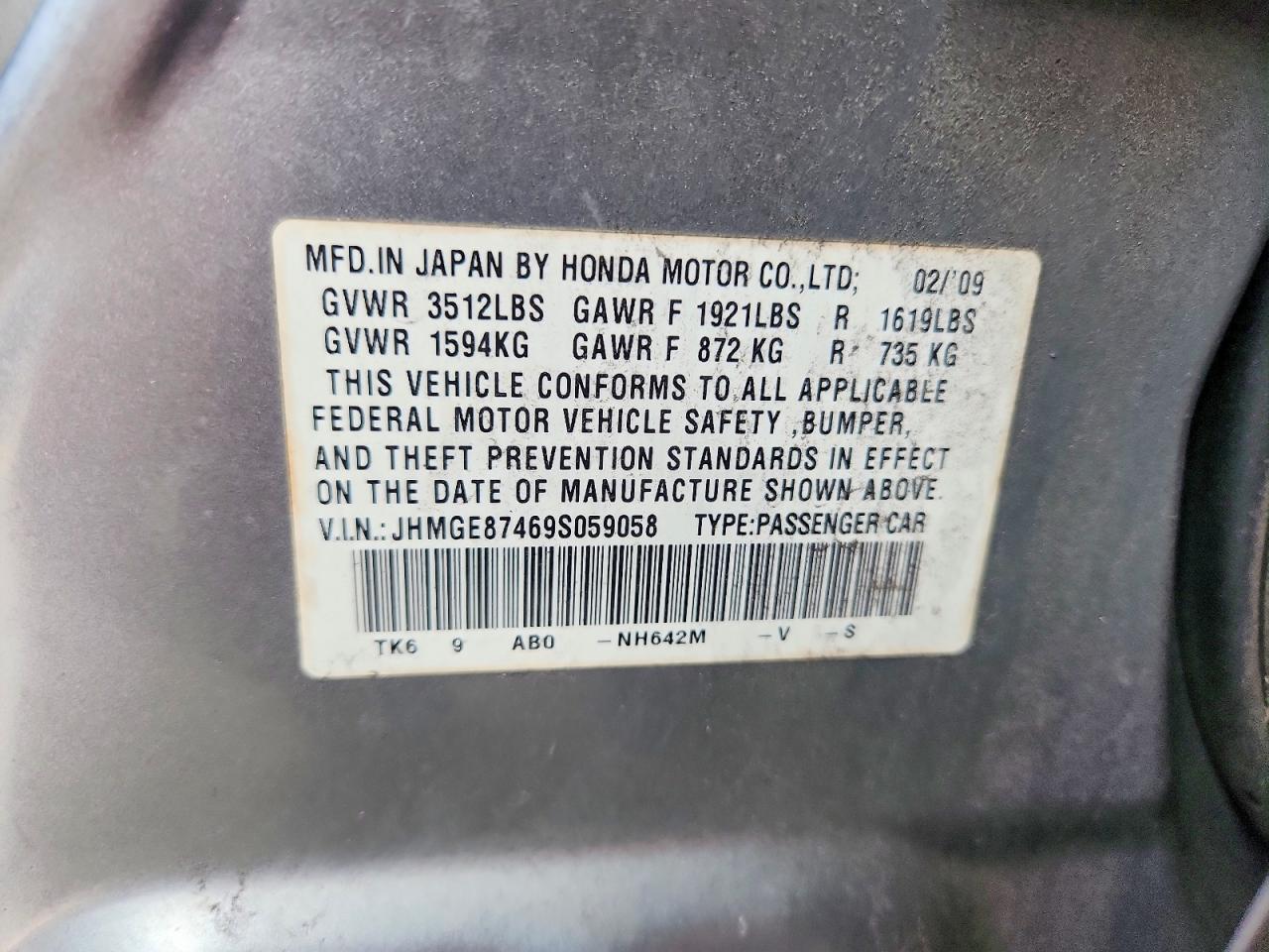 2009 Honda Fit Sport Gray vin: JHMGE87469S059058