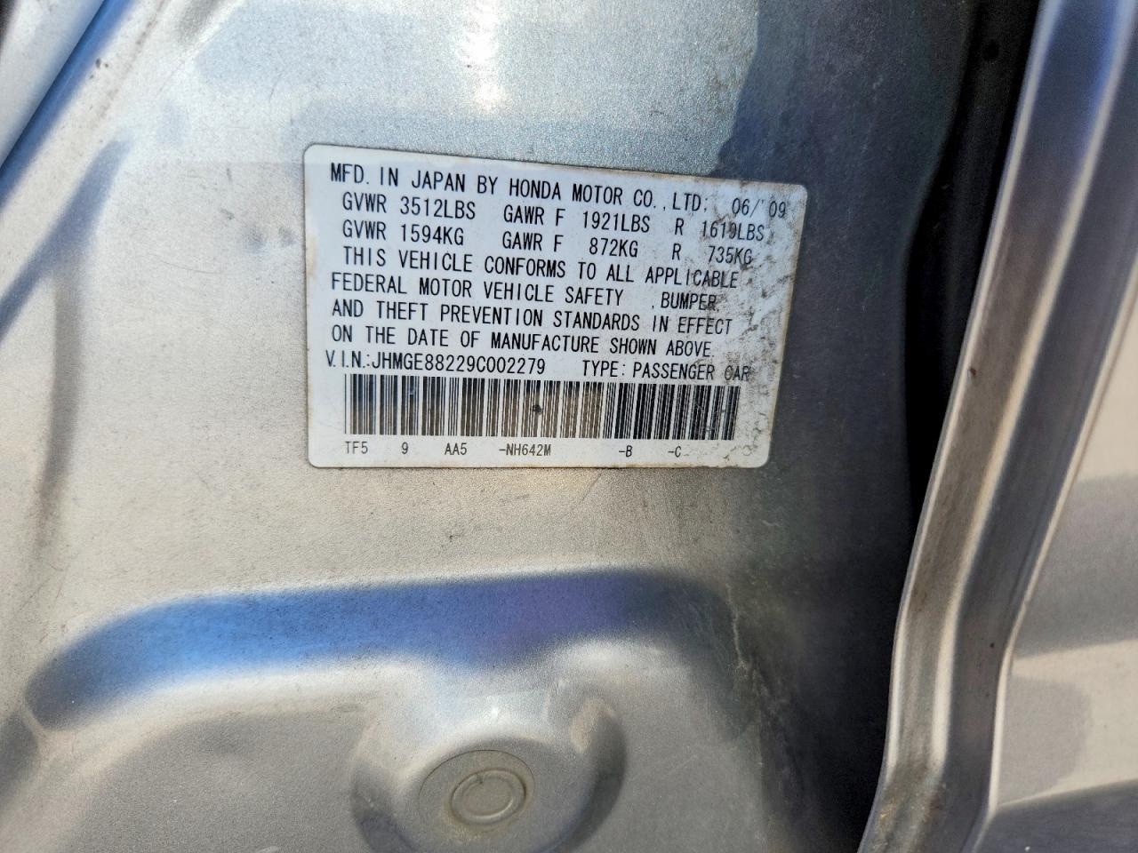 2009 Honda Fit Gray vin: JHMGE88229C002279