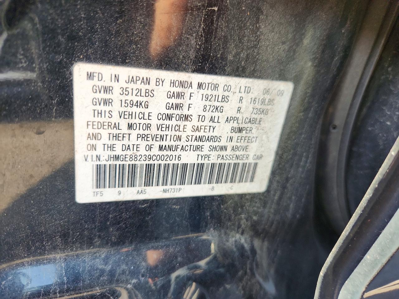 2009 Honda Fit Black vin: JHMGE88239C002016