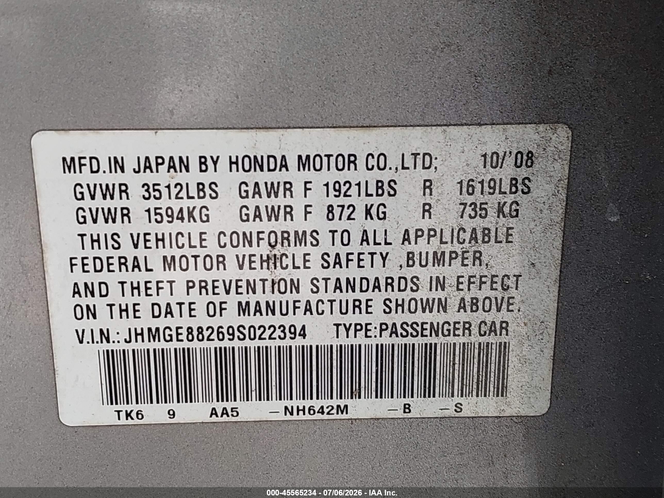 2009 Honda Fit   Silver vin: JHMGE88269S022394