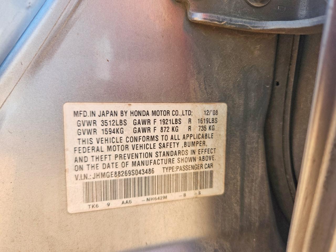 2009 Honda Fit Серебряный vin: JHMGE88269S043486