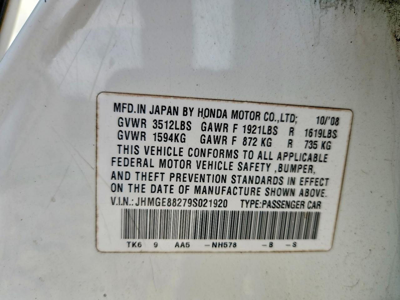 2009 Honda Fit White vin: JHMGE88279S021920