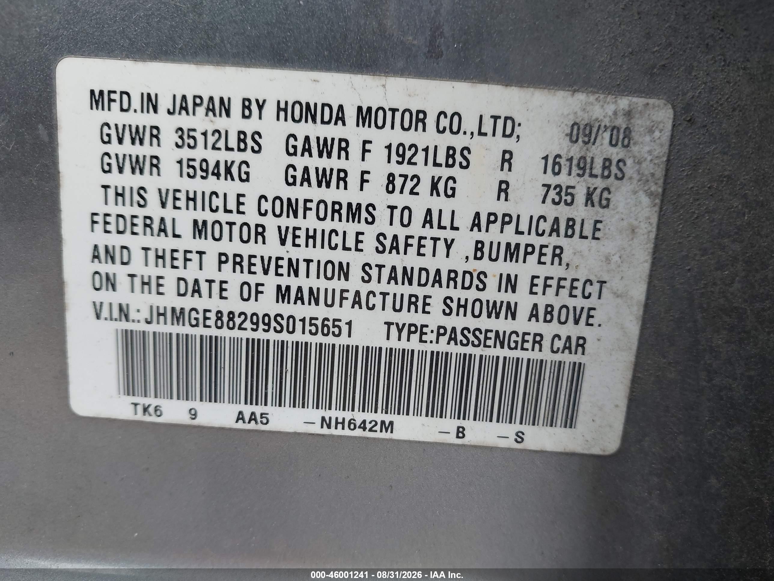 2009 Honda Fit   Silver vin: JHMGE88299S015651