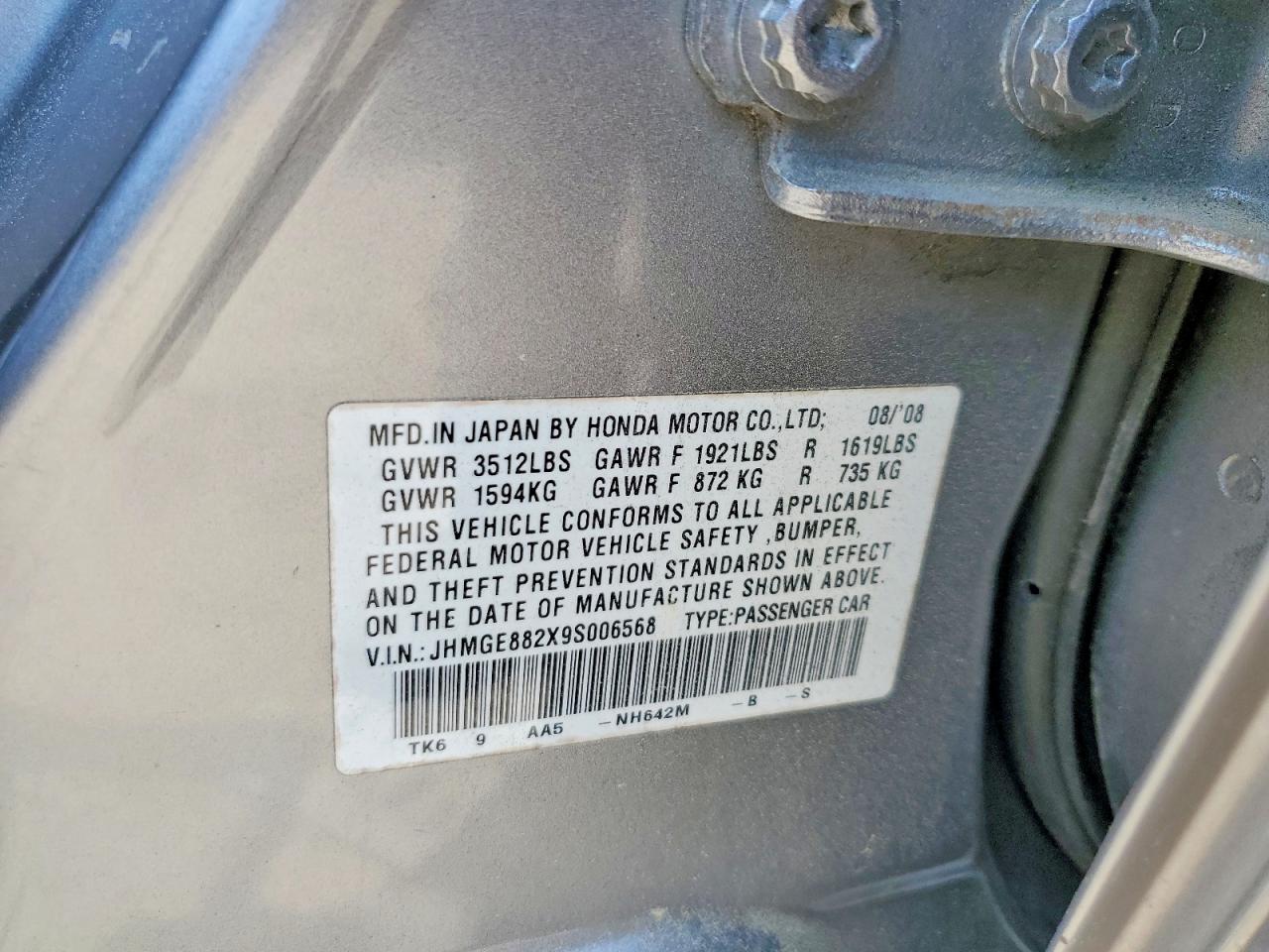 2009 Honda Fit Charcoal vin: JHMGE882X9S006568