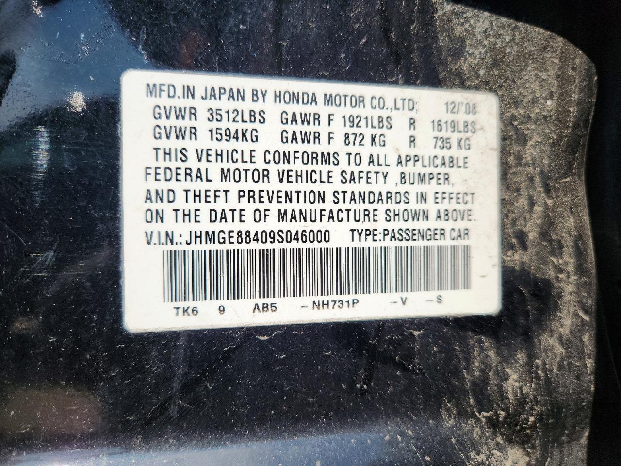 2009 Honda Fit Sport Black vin: JHMGE88409S046000