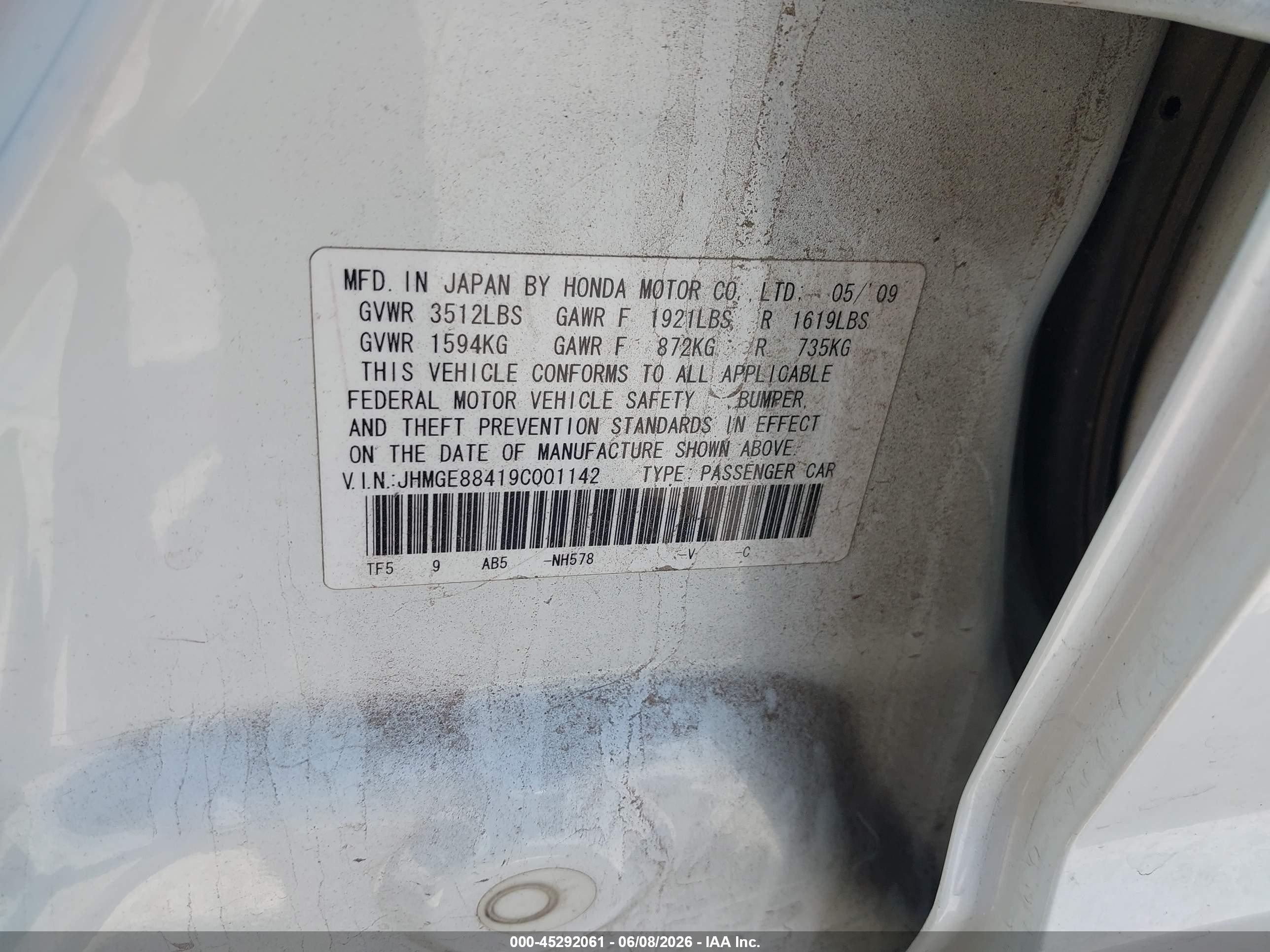 2009 Honda Fit Sport White vin: JHMGE88419C001142