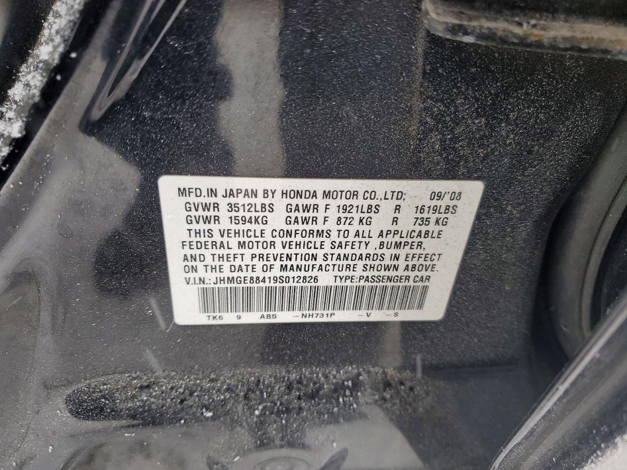 2009 Honda Fit Sport Black vin: JHMGE88419S012826