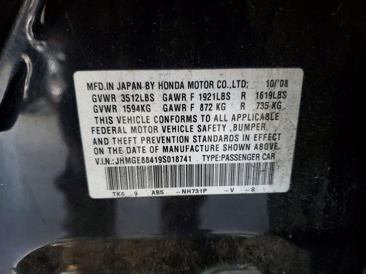 2009 Honda Fit Sport Черный vin: JHMGE88419S018741