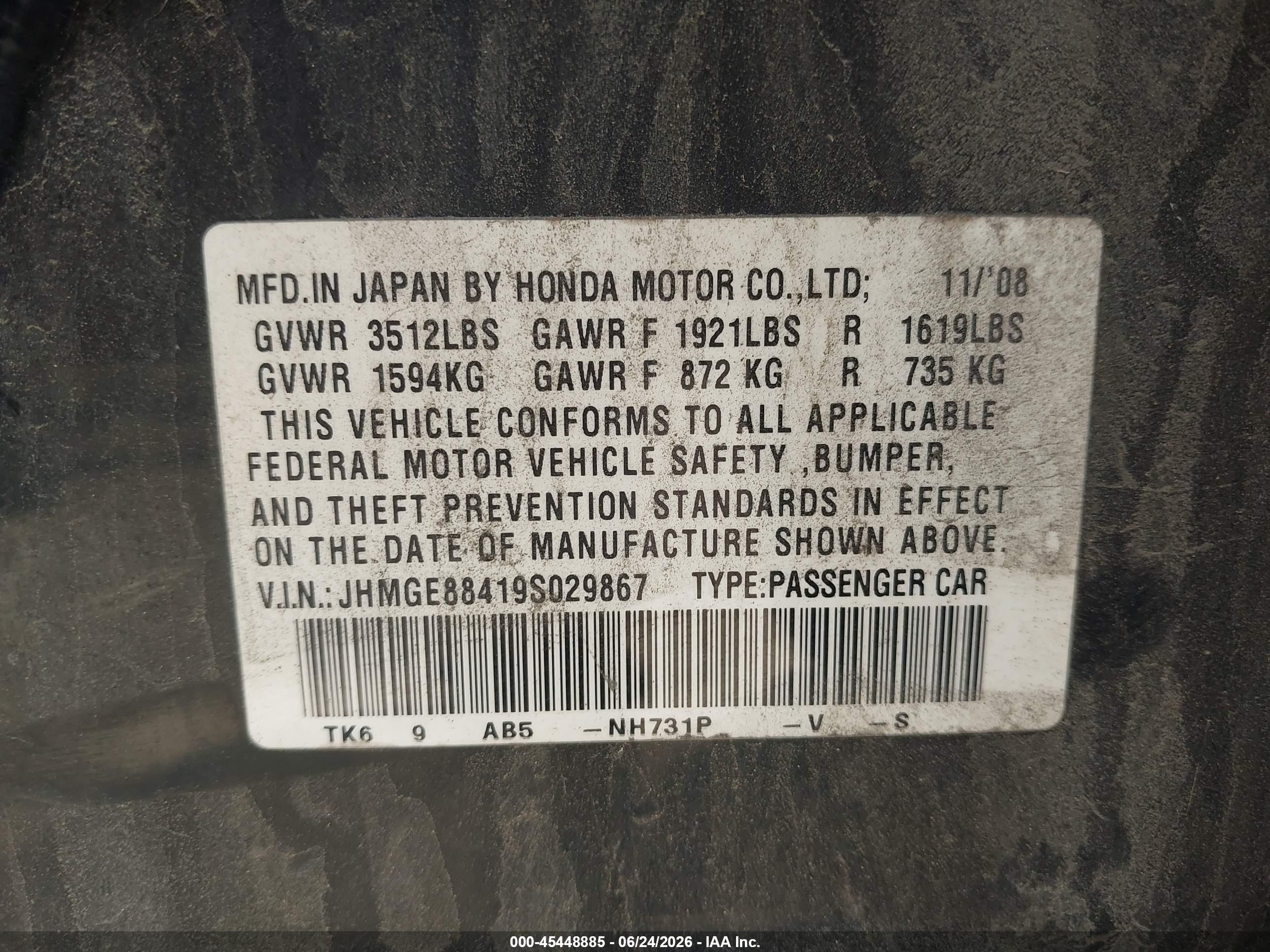 2009 Honda Fit Sport Black vin: JHMGE88419S029867