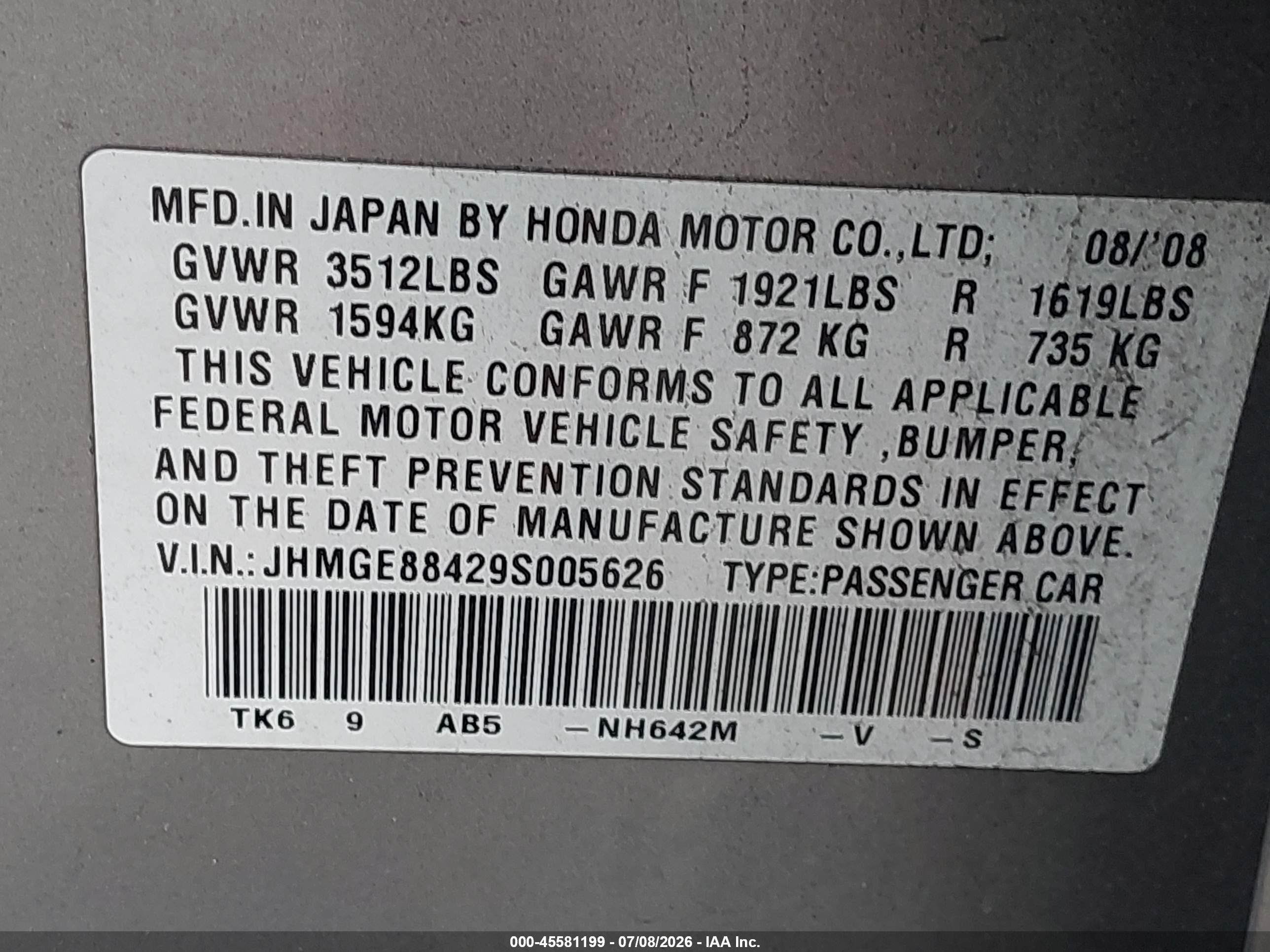 2009 Honda Fit Sport Gray vin: JHMGE88429S005626