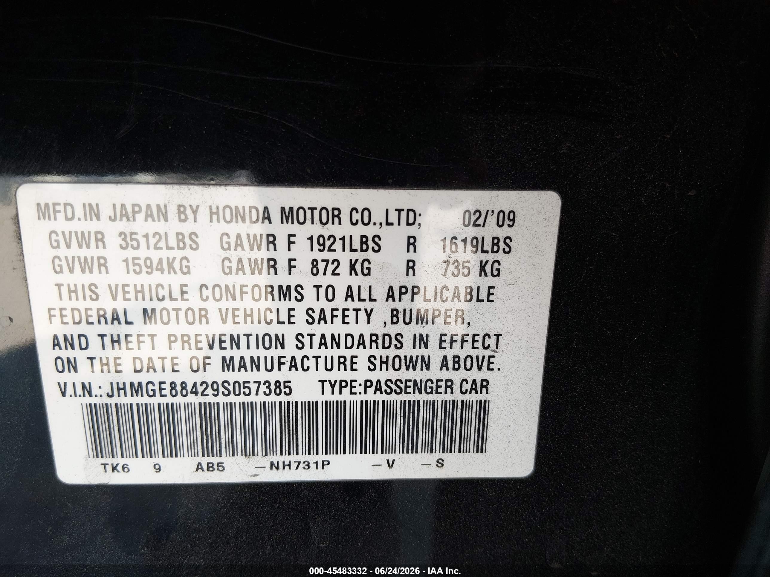 2009 Honda Fit Sport Black vin: JHMGE88429S057385