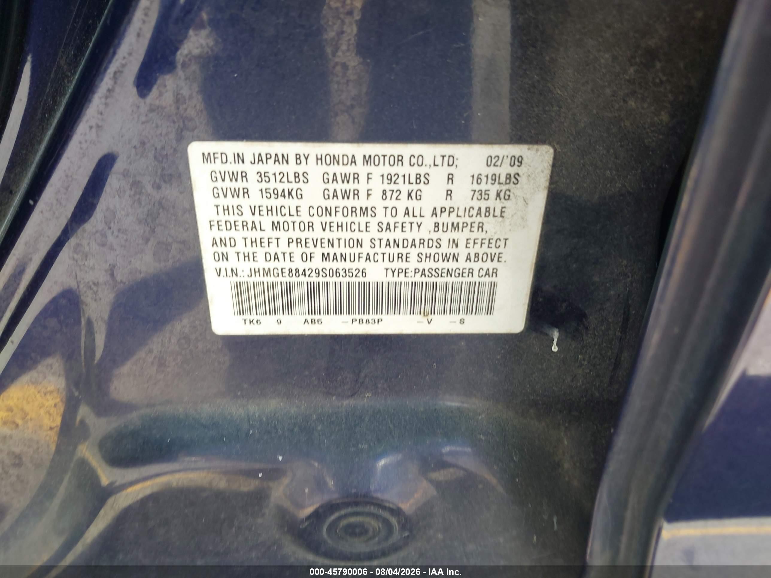 2009 Honda Fit Sport Purple vin: JHMGE88429S063526