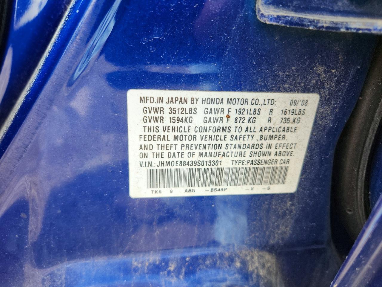 2009 Honda Fit Sport Blue vin: JHMGE88439S013301