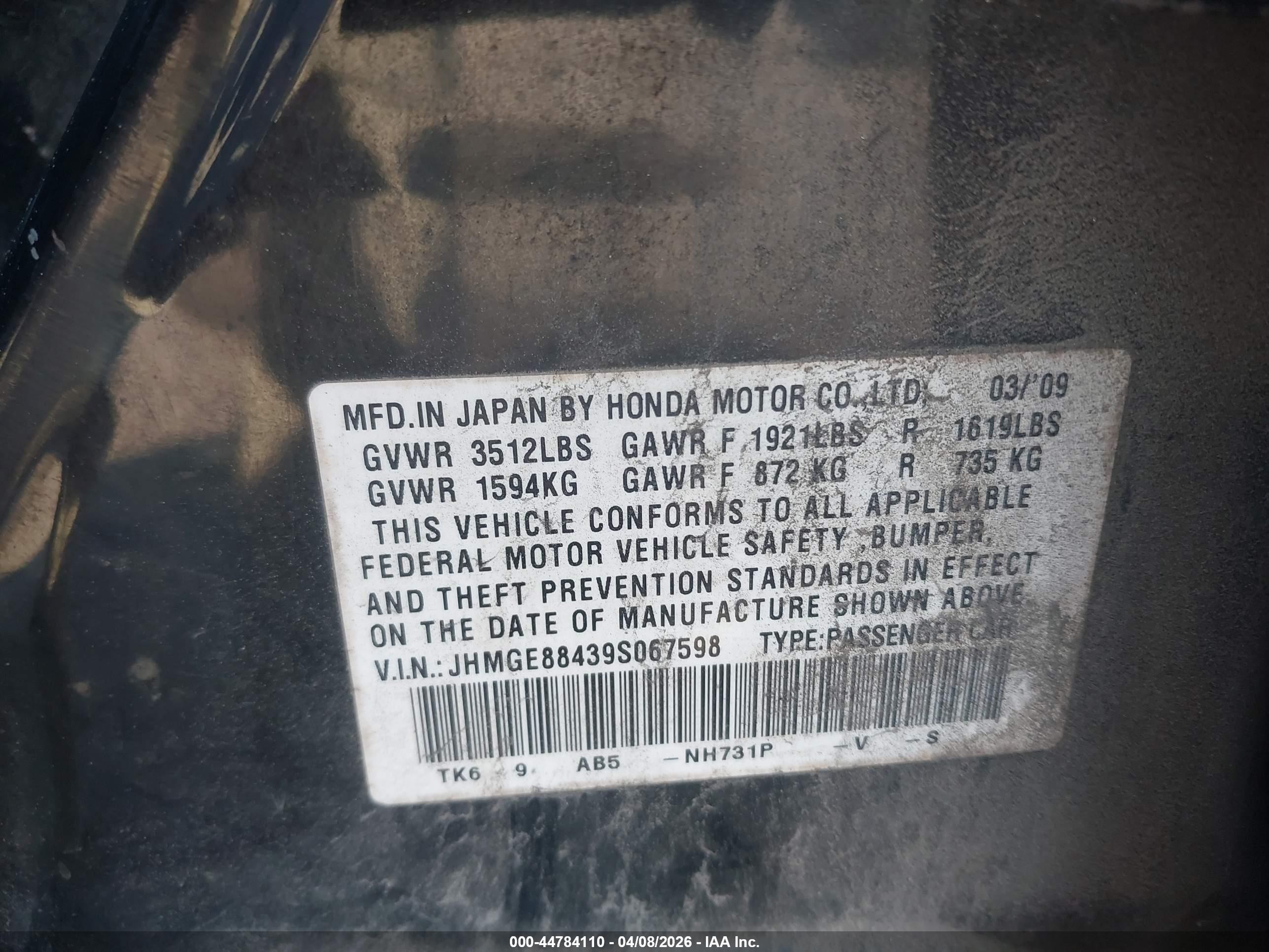 2009 Honda Fit Sport Черный vin: JHMGE88439S067598