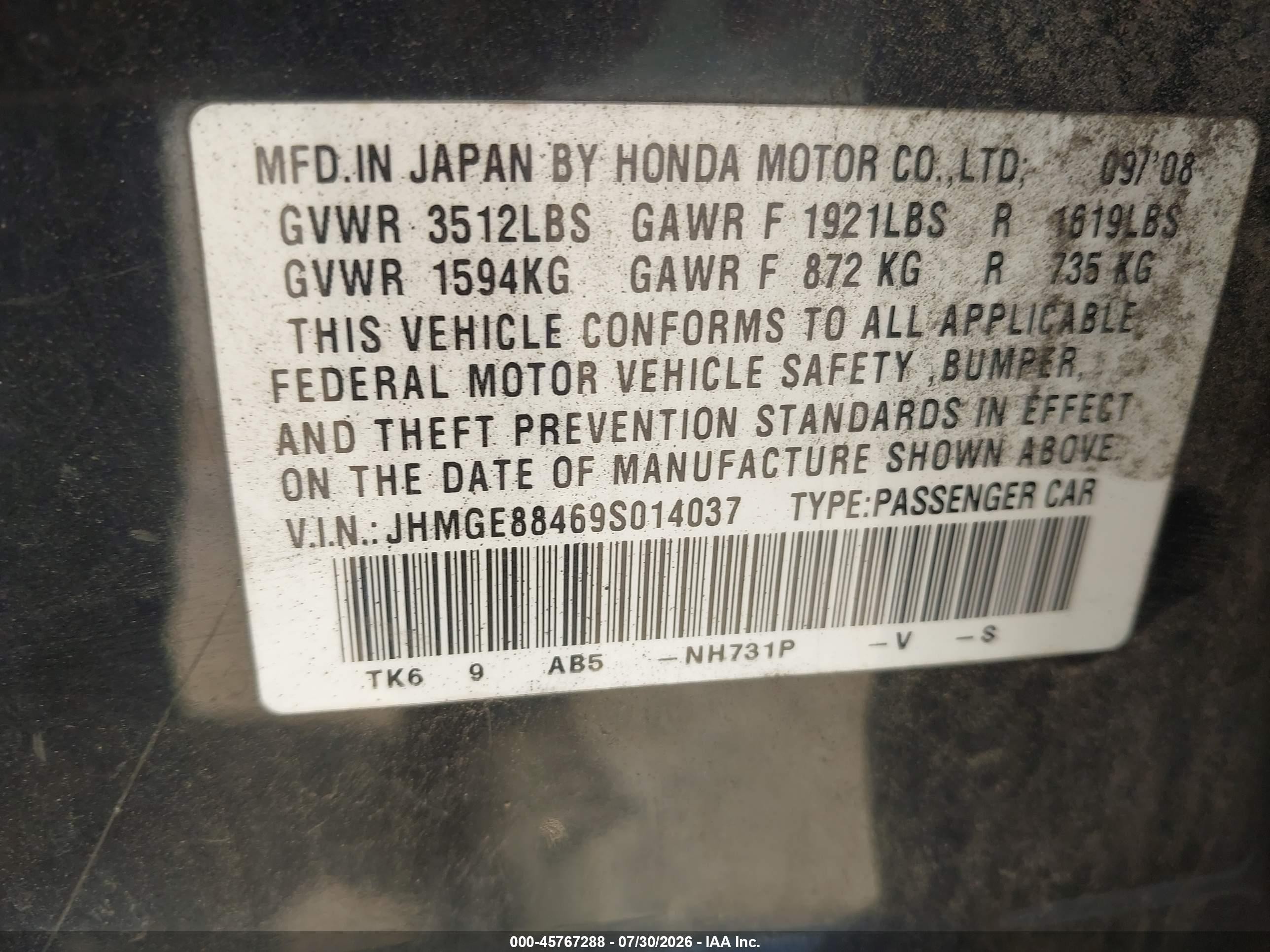 2009 Honda Fit Sport Black vin: JHMGE88469S014037
