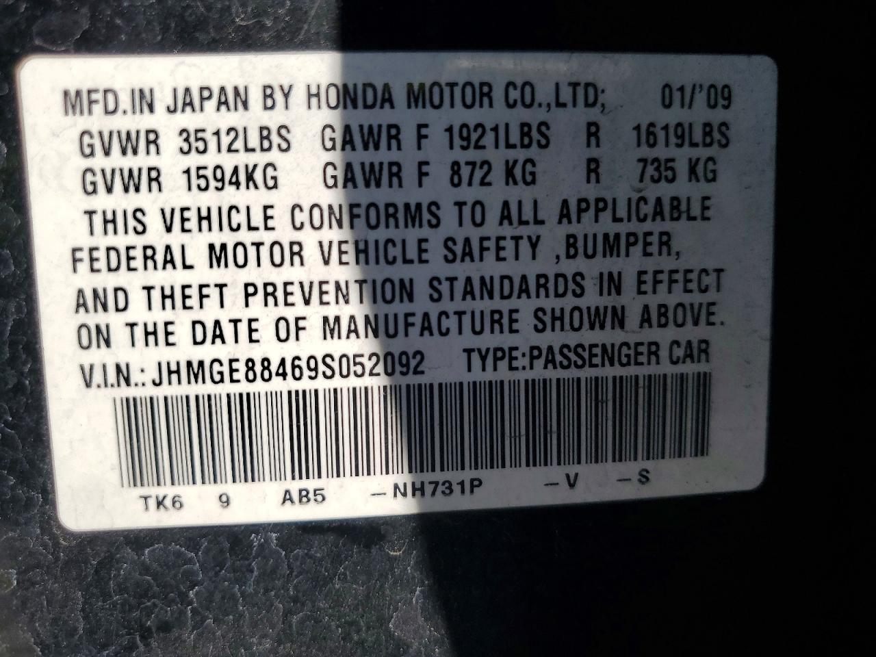 2009 Honda Fit Sport Black vin: JHMGE88469S052092