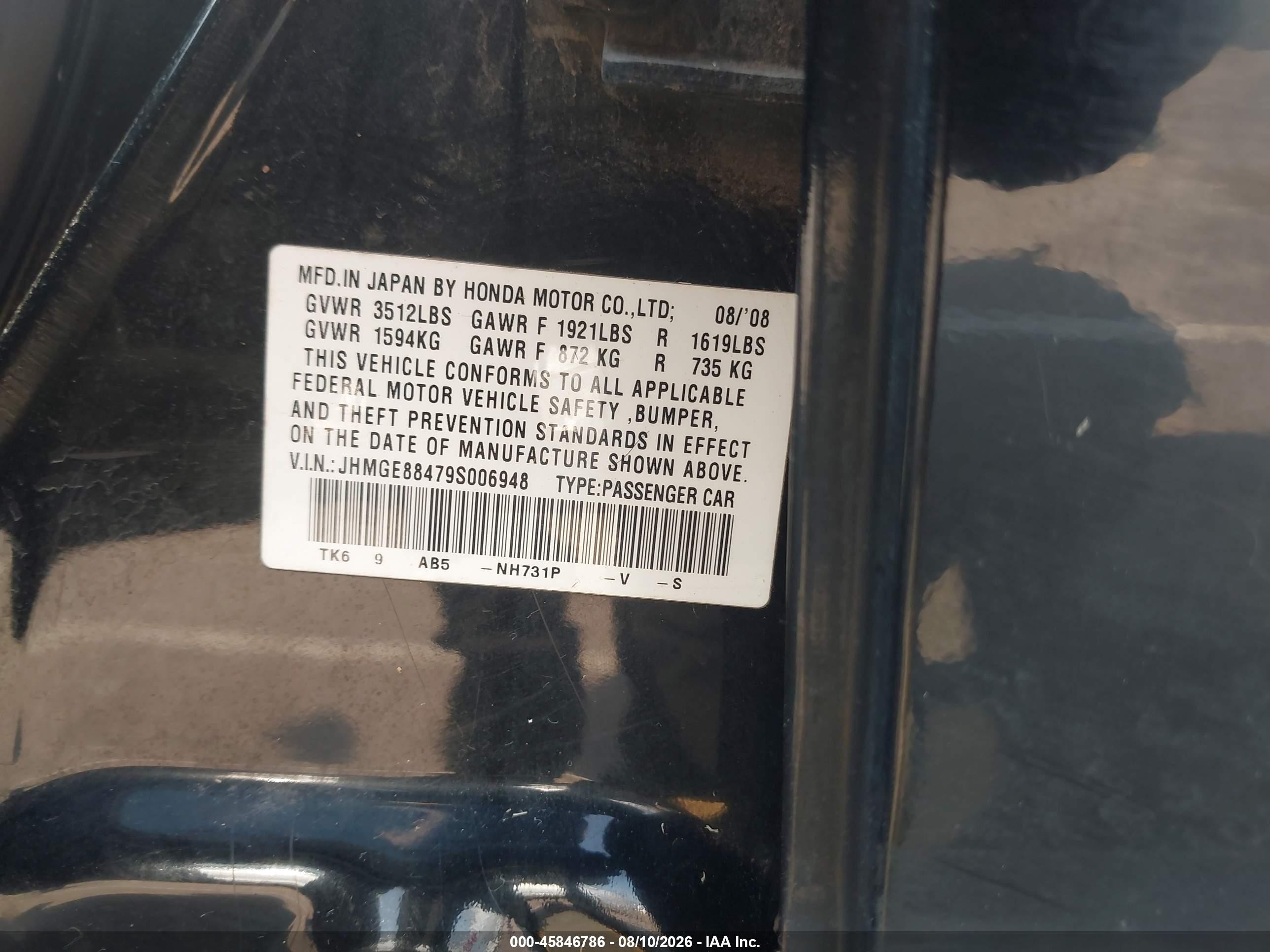 2009 Honda Fit Sport Black vin: JHMGE88479S006948