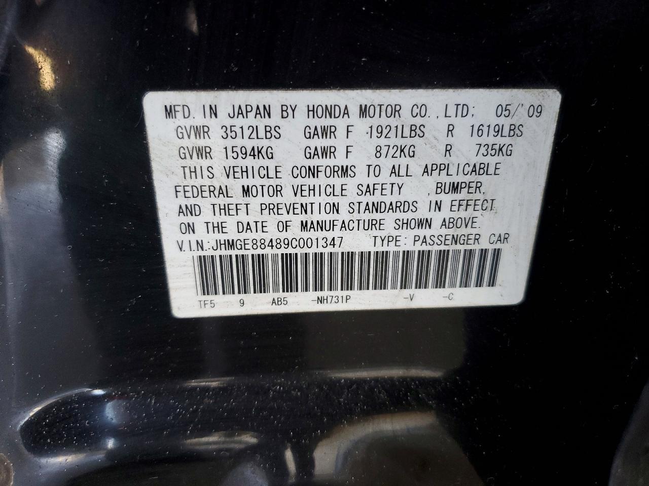 2009 Honda Fit Sport Black vin: JHMGE88489C001347