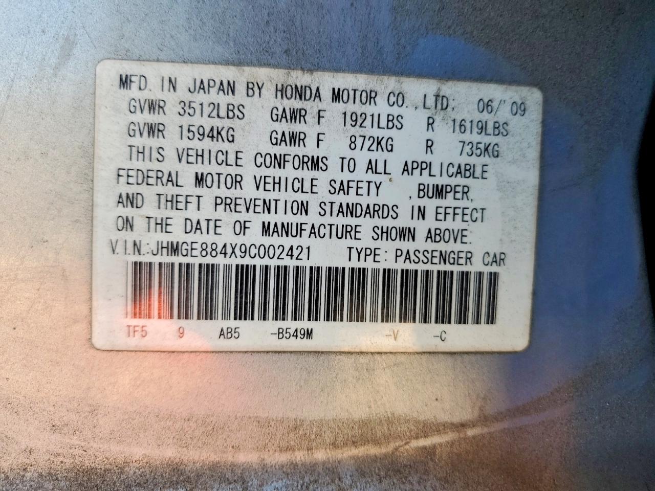 2009 Honda Fit Sport Blue vin: JHMGE884X9C002421