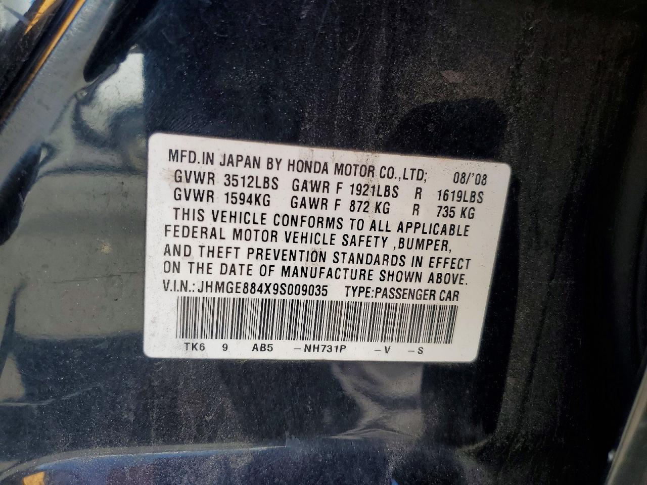 2009 Honda Fit Sport Black vin: JHMGE884X9S009035