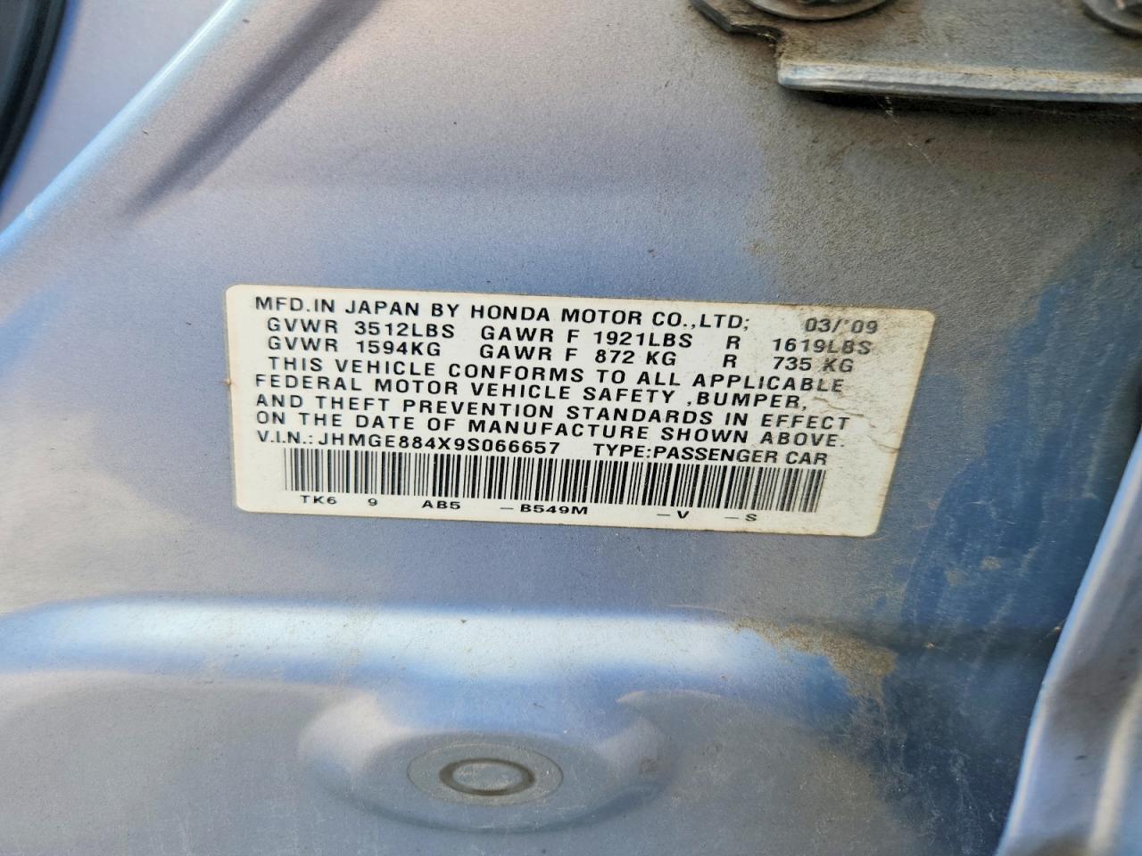 2009 Honda Fit Sport Синий vin: JHMGE884X9S066657