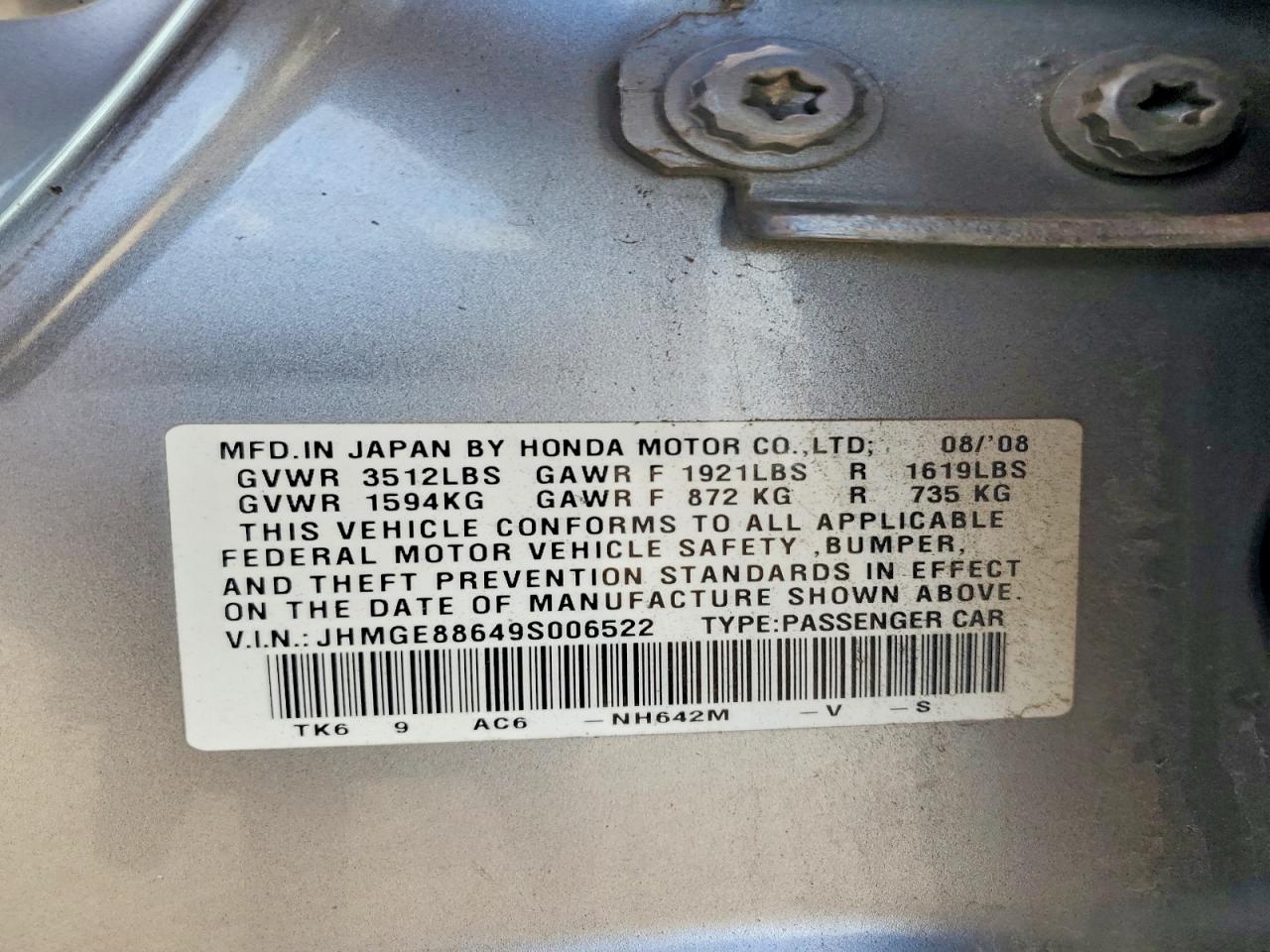 2009 Honda Fit Sport Silver vin: JHMGE88649S006522