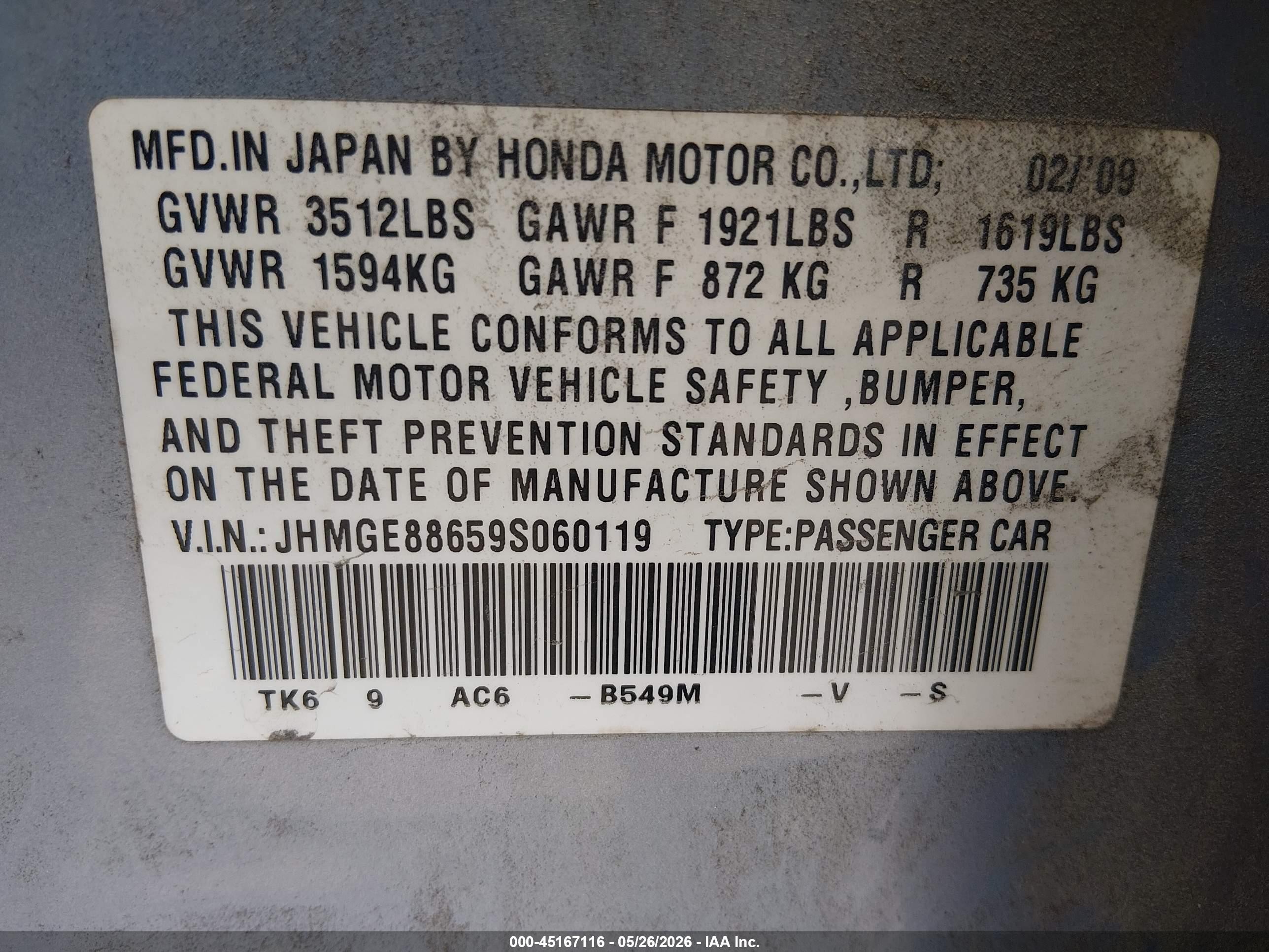 2009 Honda Fit Sport Light Blue vin: JHMGE88659S060119