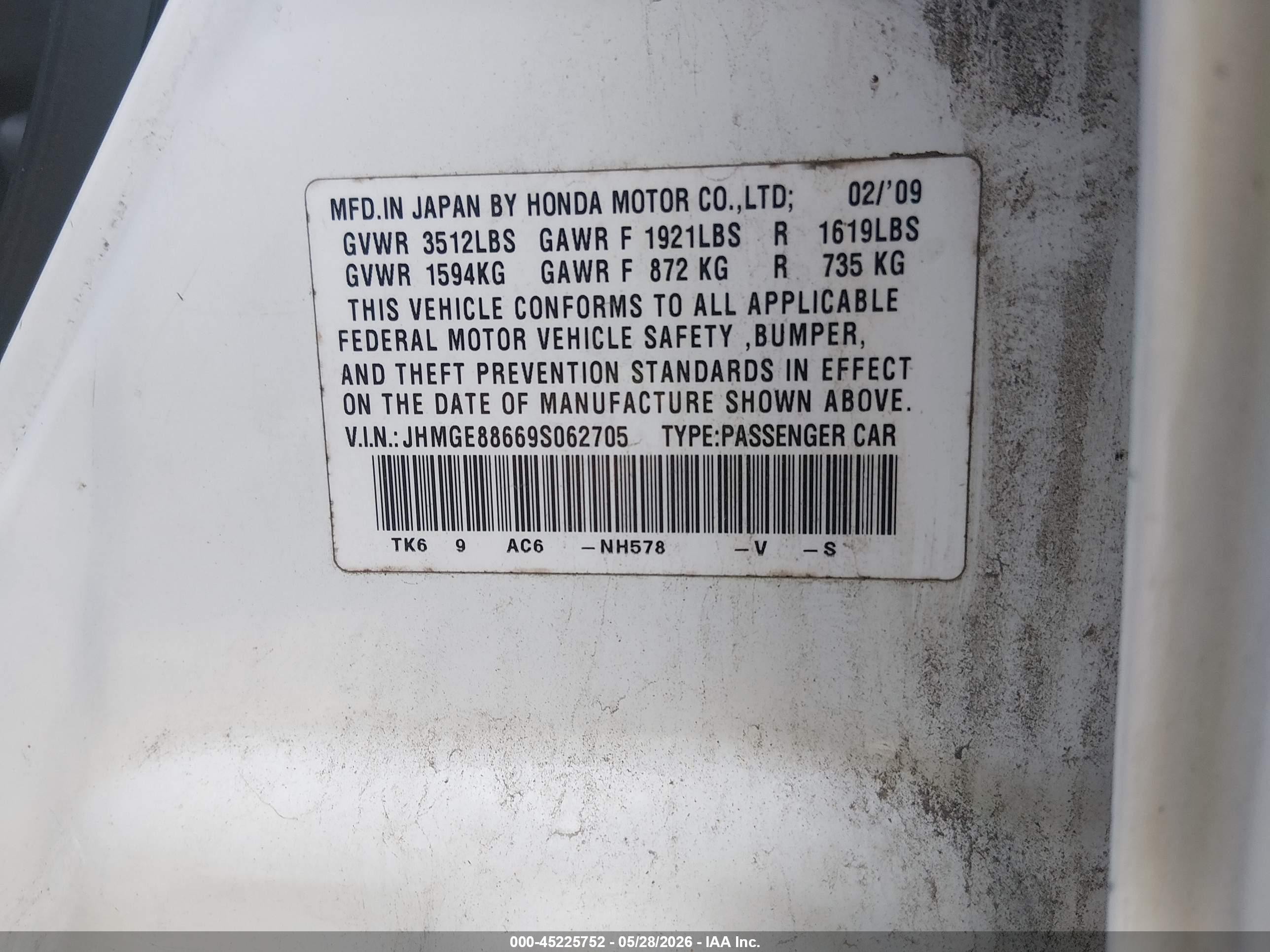2009 Honda Fit Sport Белый vin: JHMGE88669S062705