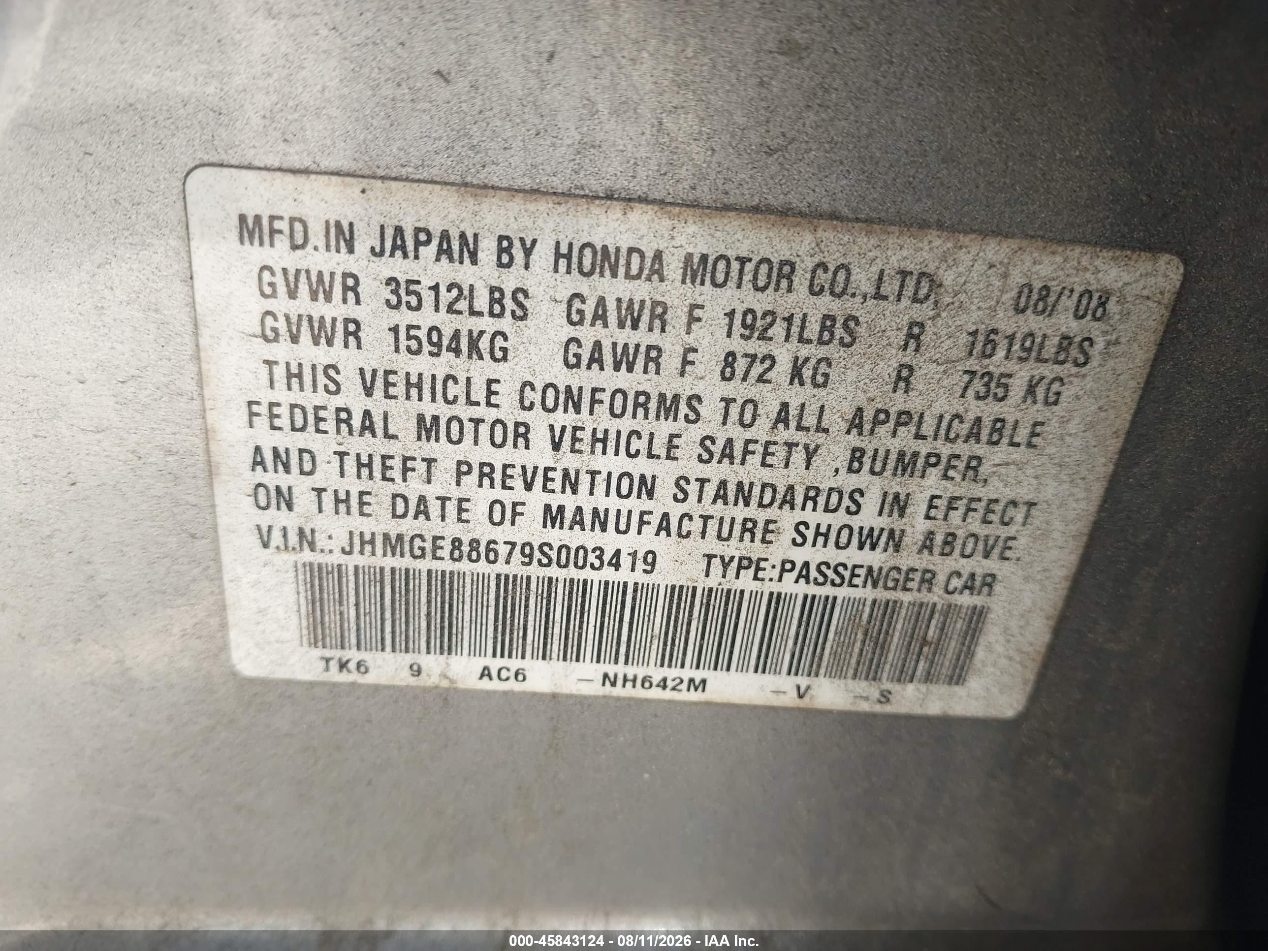 2009 Honda Fit Sport Gray vin: JHMGE88679S003419