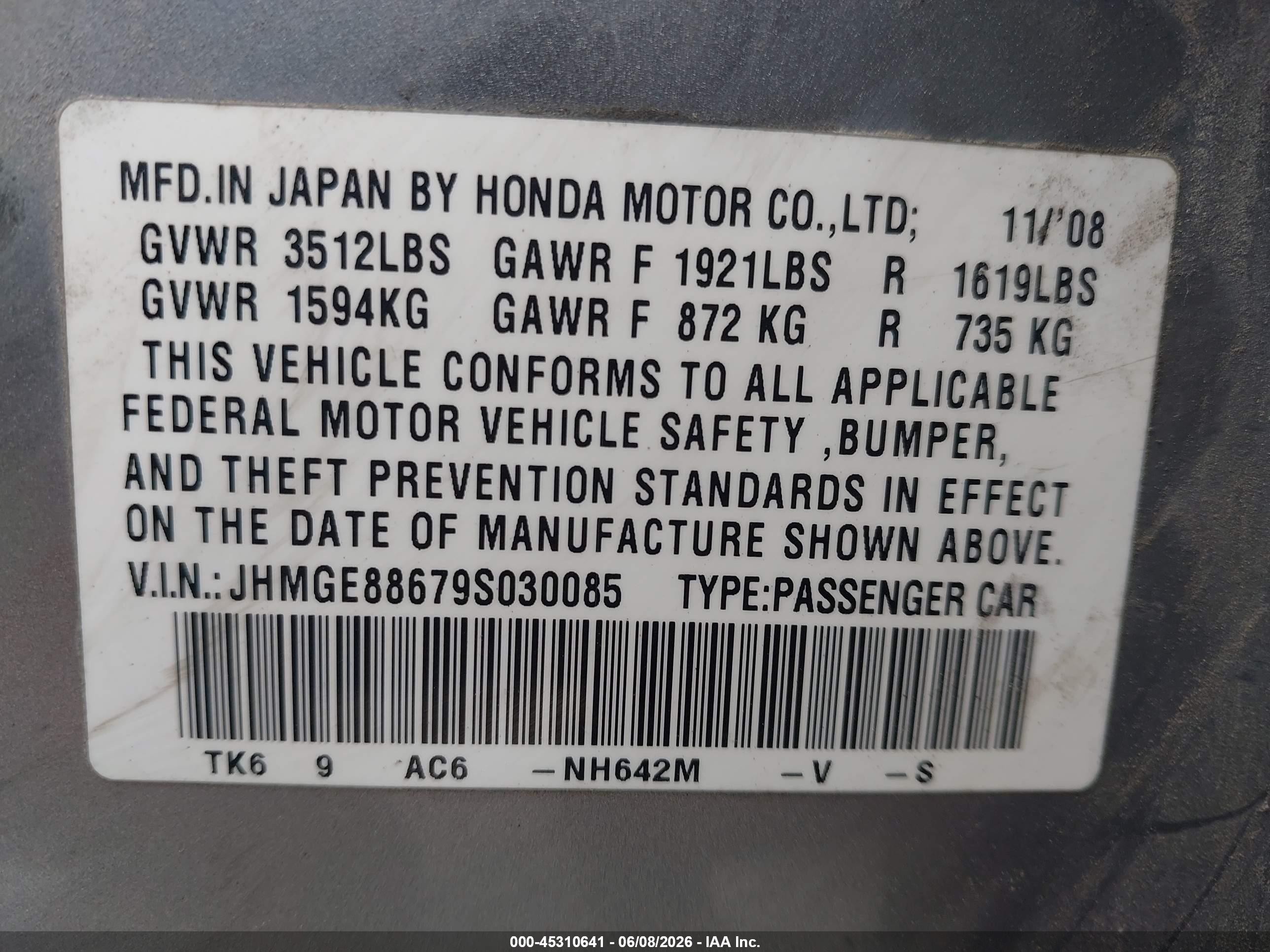 2009 Honda Fit Sport Silver vin: JHMGE88679S030085